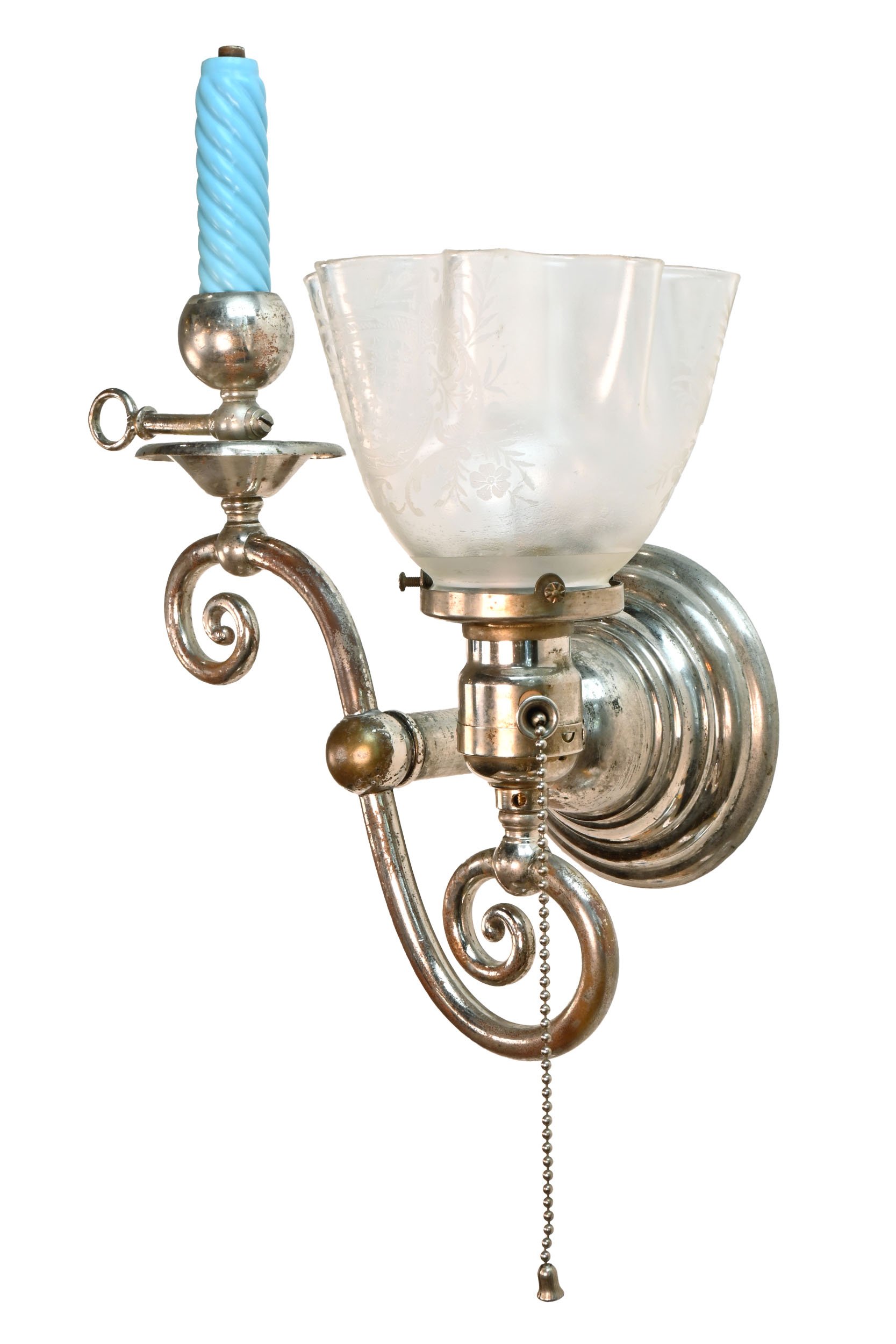 nickel gas electric sconces with pleated shade pair