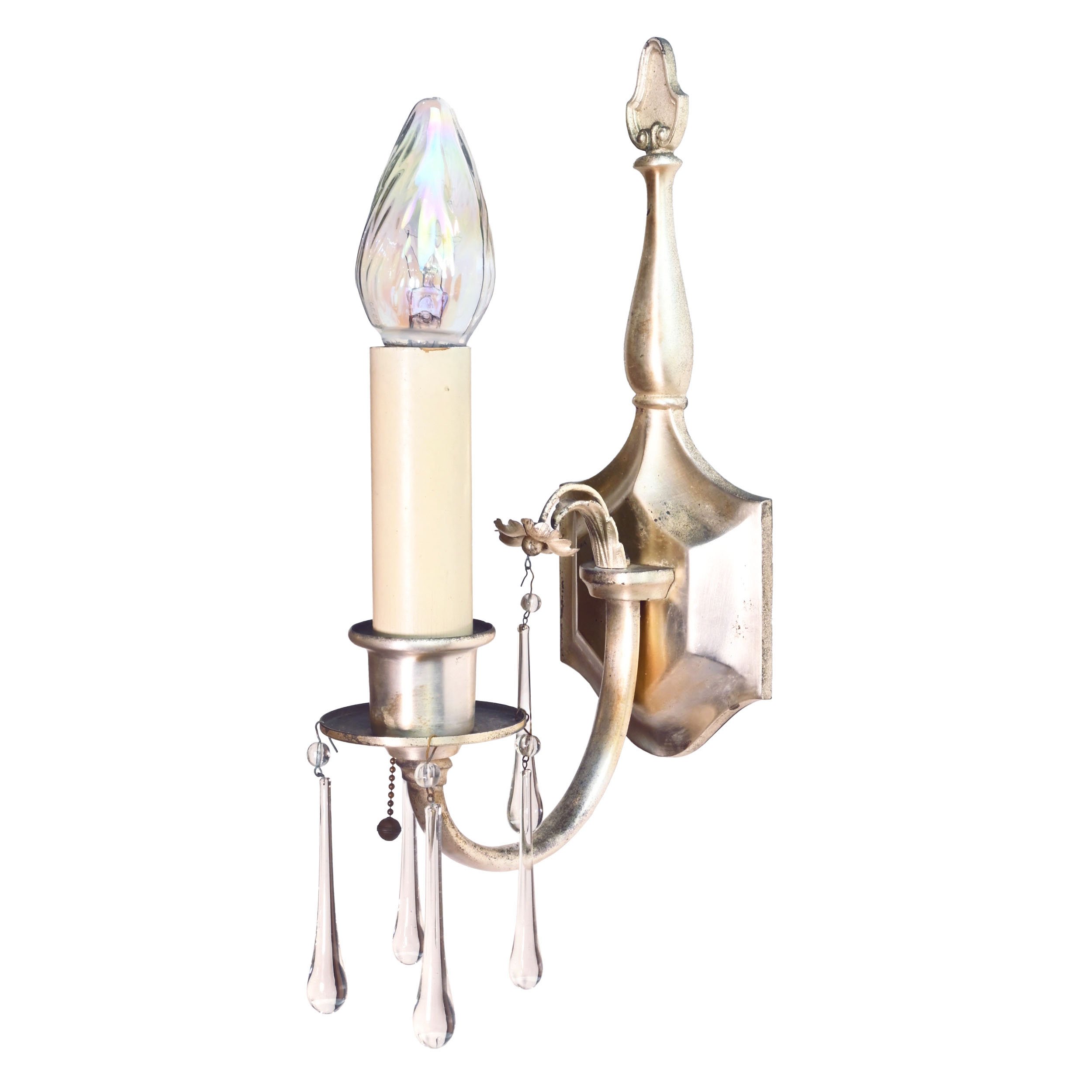 silver federal single candle sconce pair flower and teardrop crystals