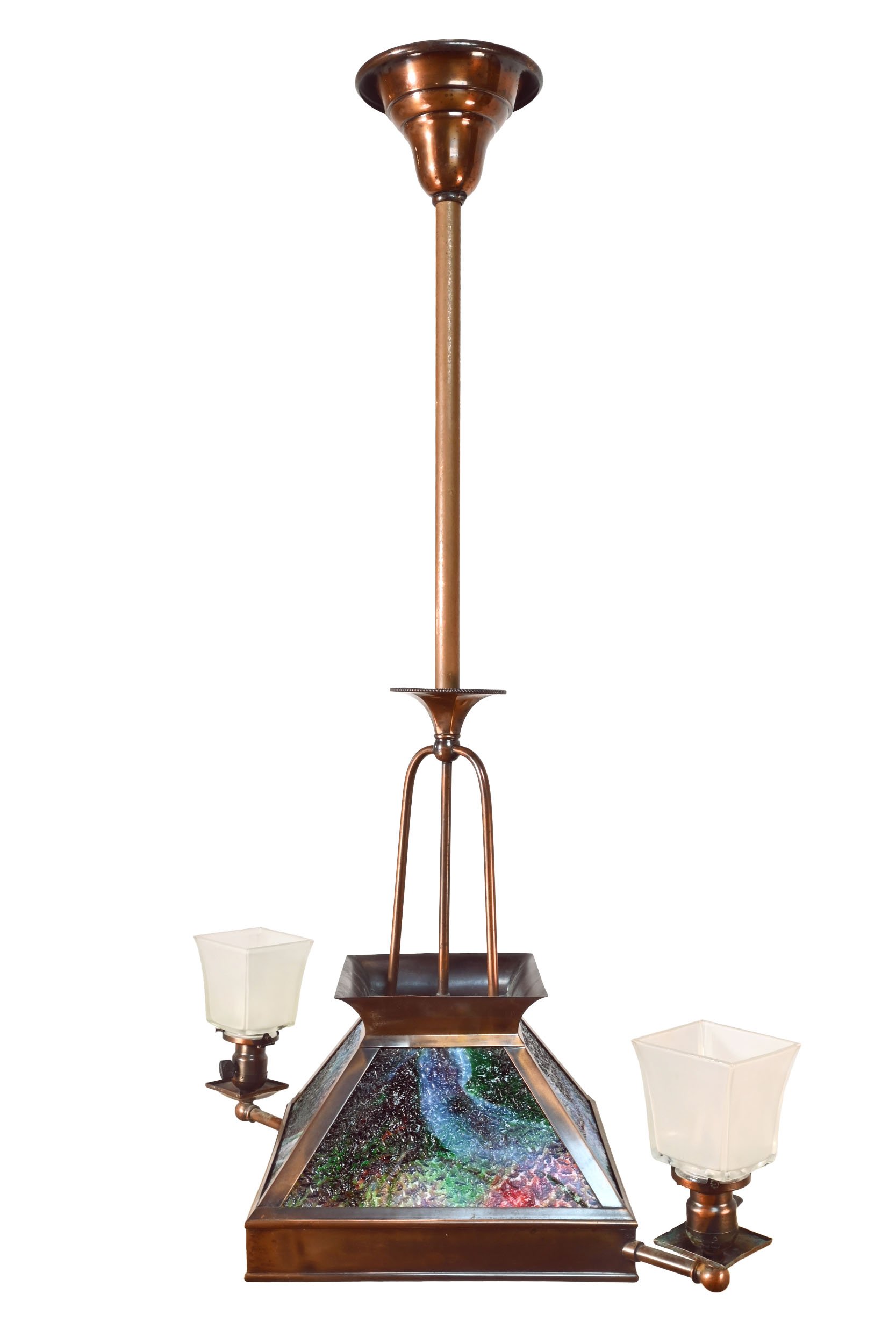 copper &amp; slag glass gas electric chandelier