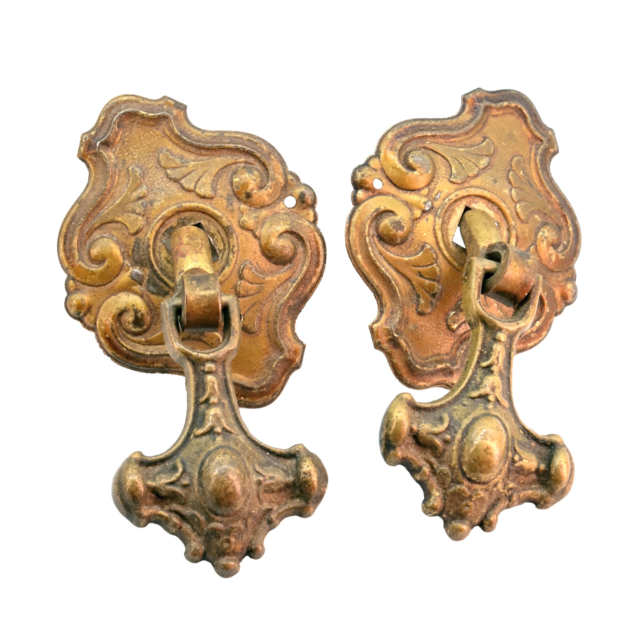 pair of decorative brass drop drawer pulls