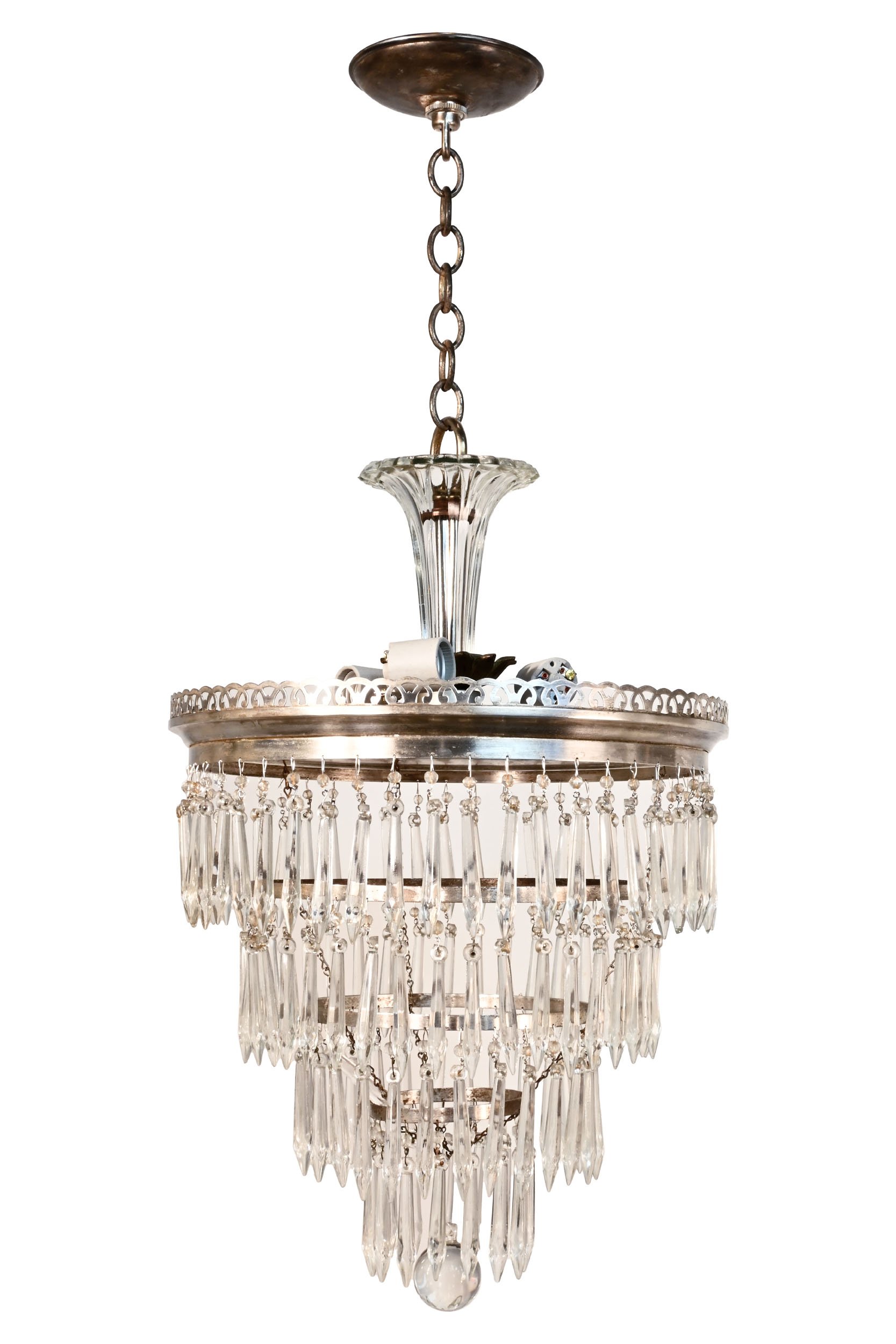 glass detailed wedding cake silver plated waterfall crystal chandelier