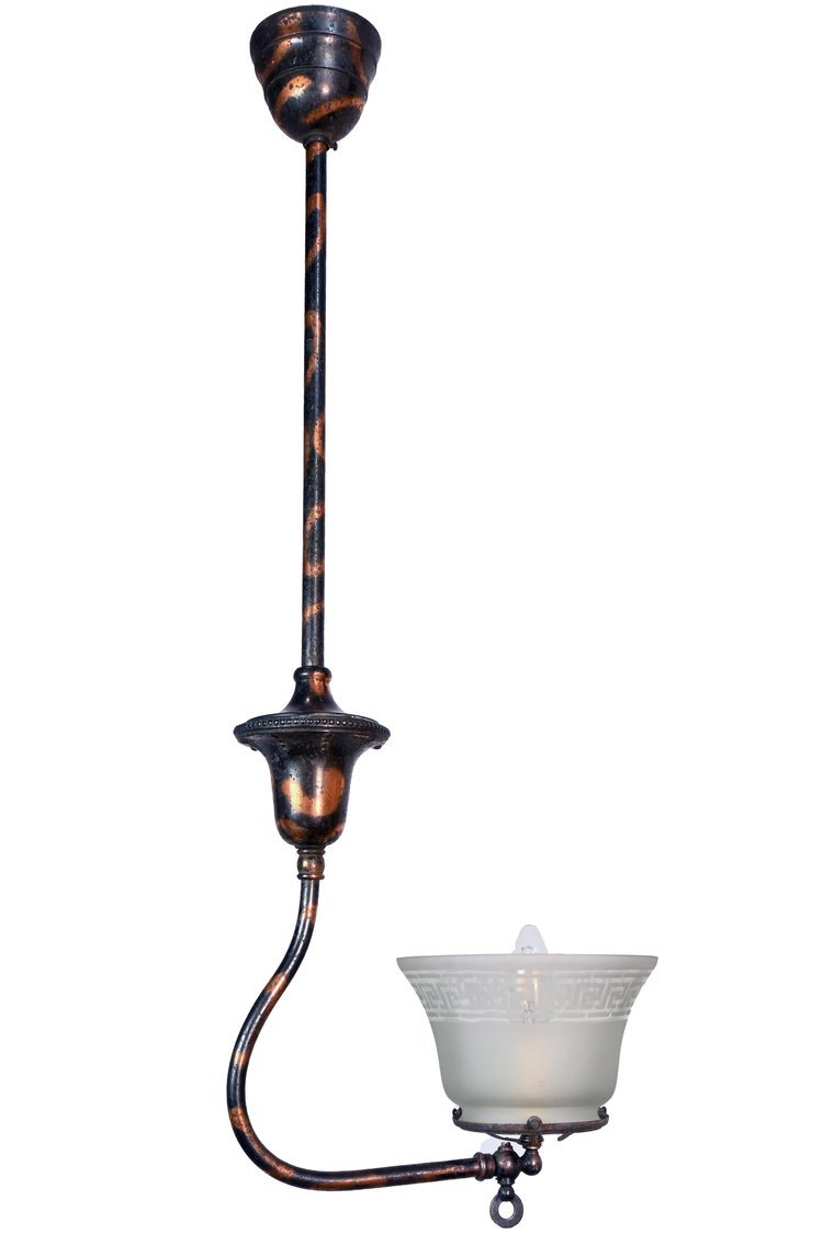 gilt and satin antique japan finish single shade gas conversion pendant