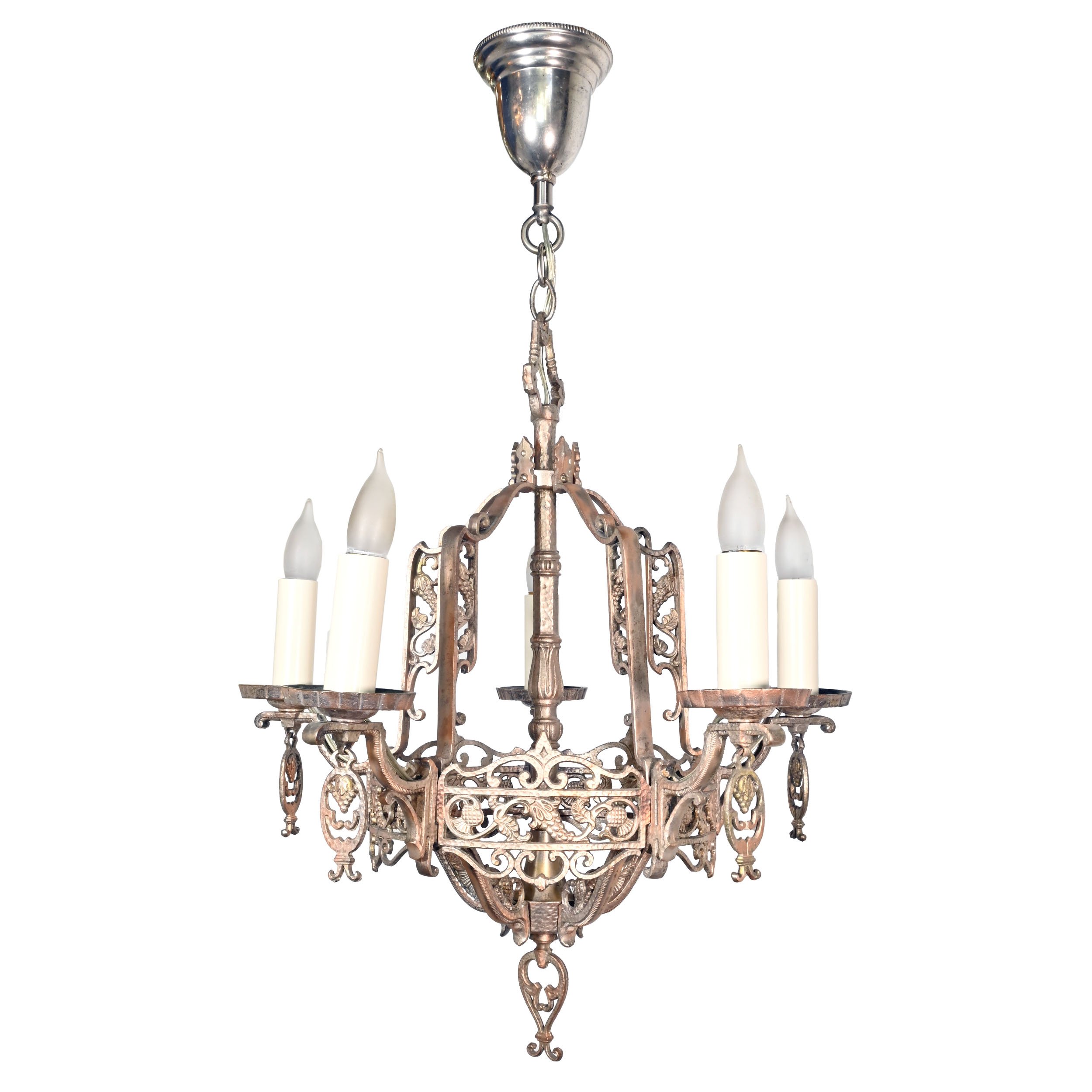 silver washed bronze five candle tudor chandelier