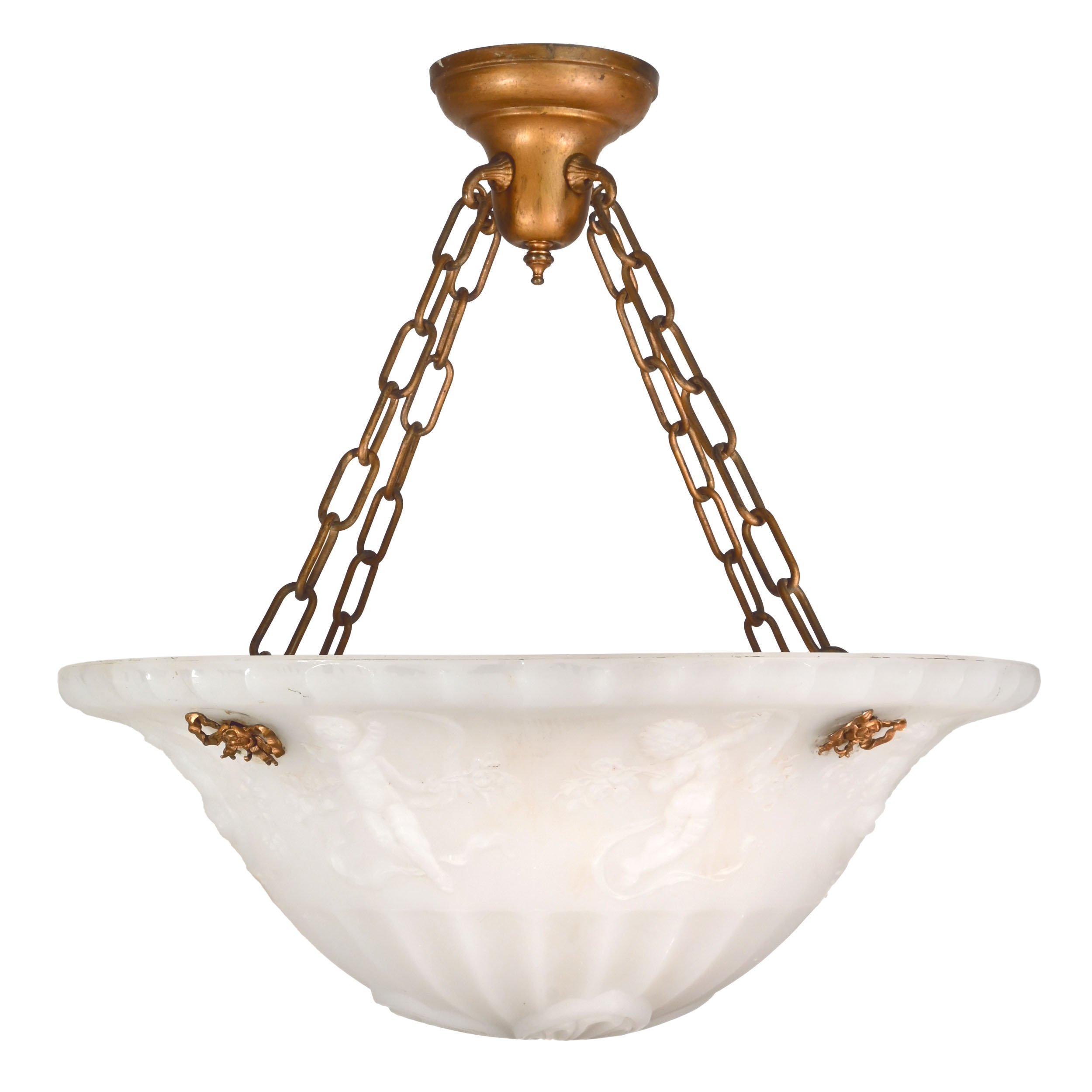 cast glass bowl chandelier with cherubs &amp; bows