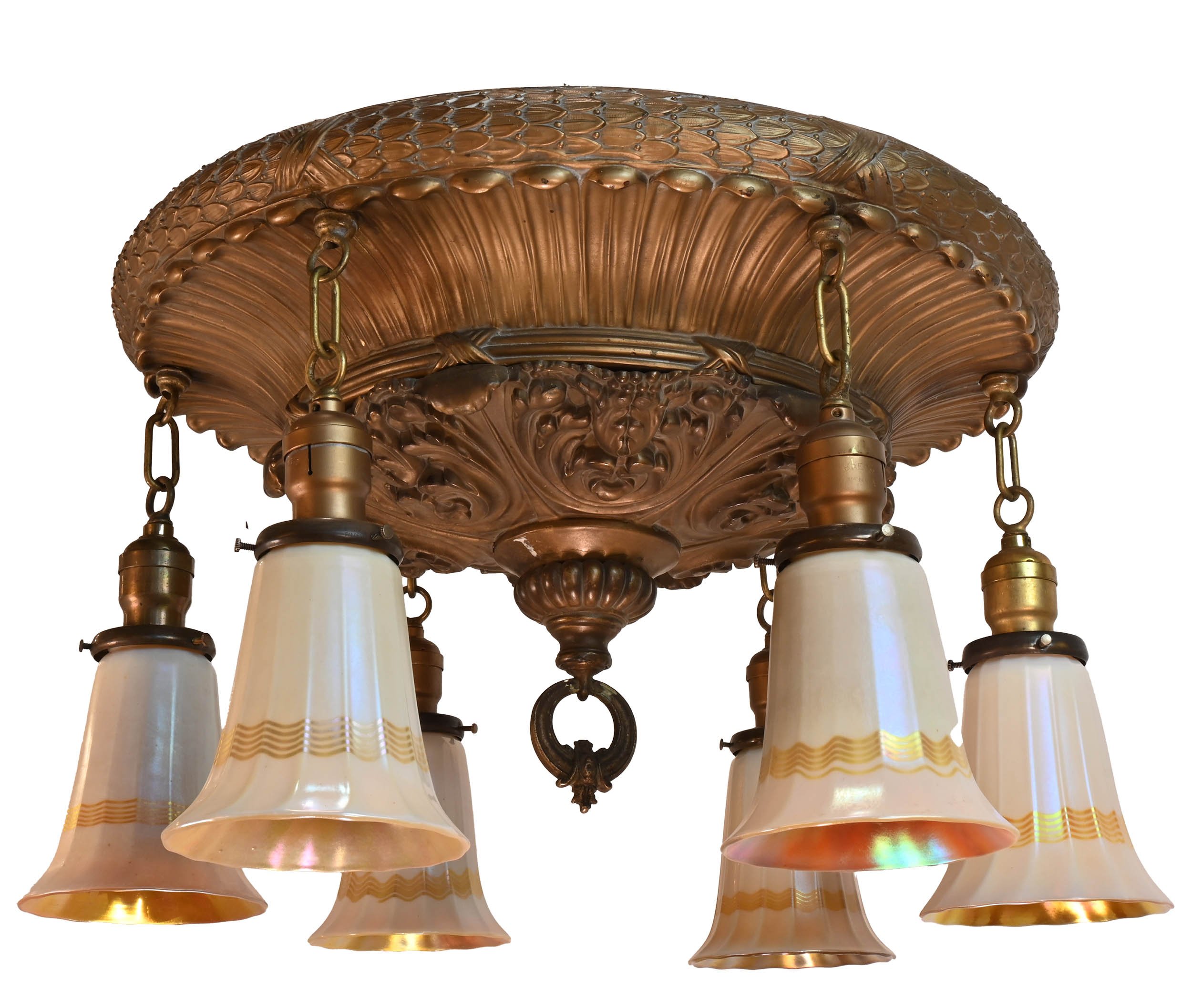 garland roped flush bronze 6 light chandelier with steuben