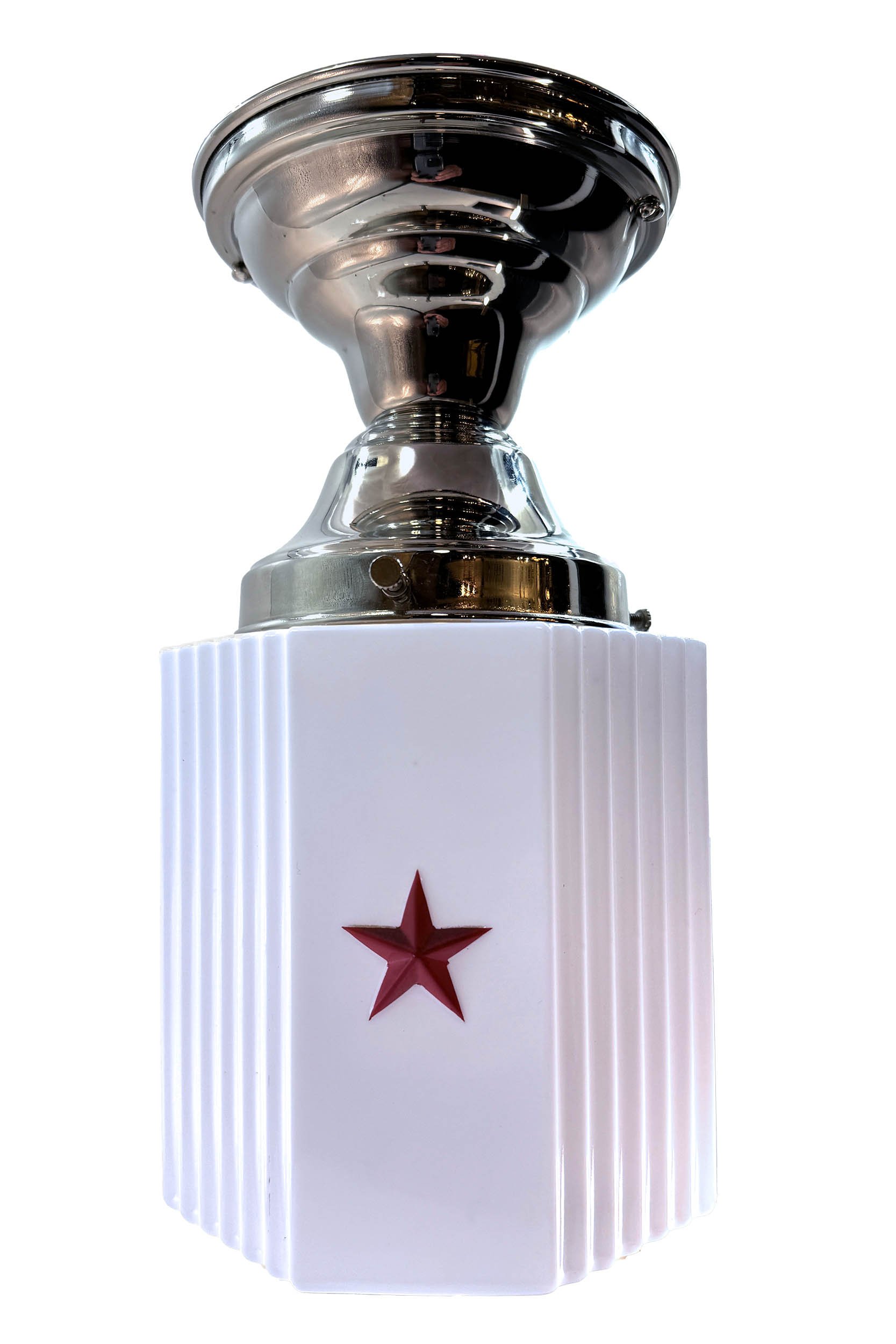 red star deco milkglass with nickel fitter