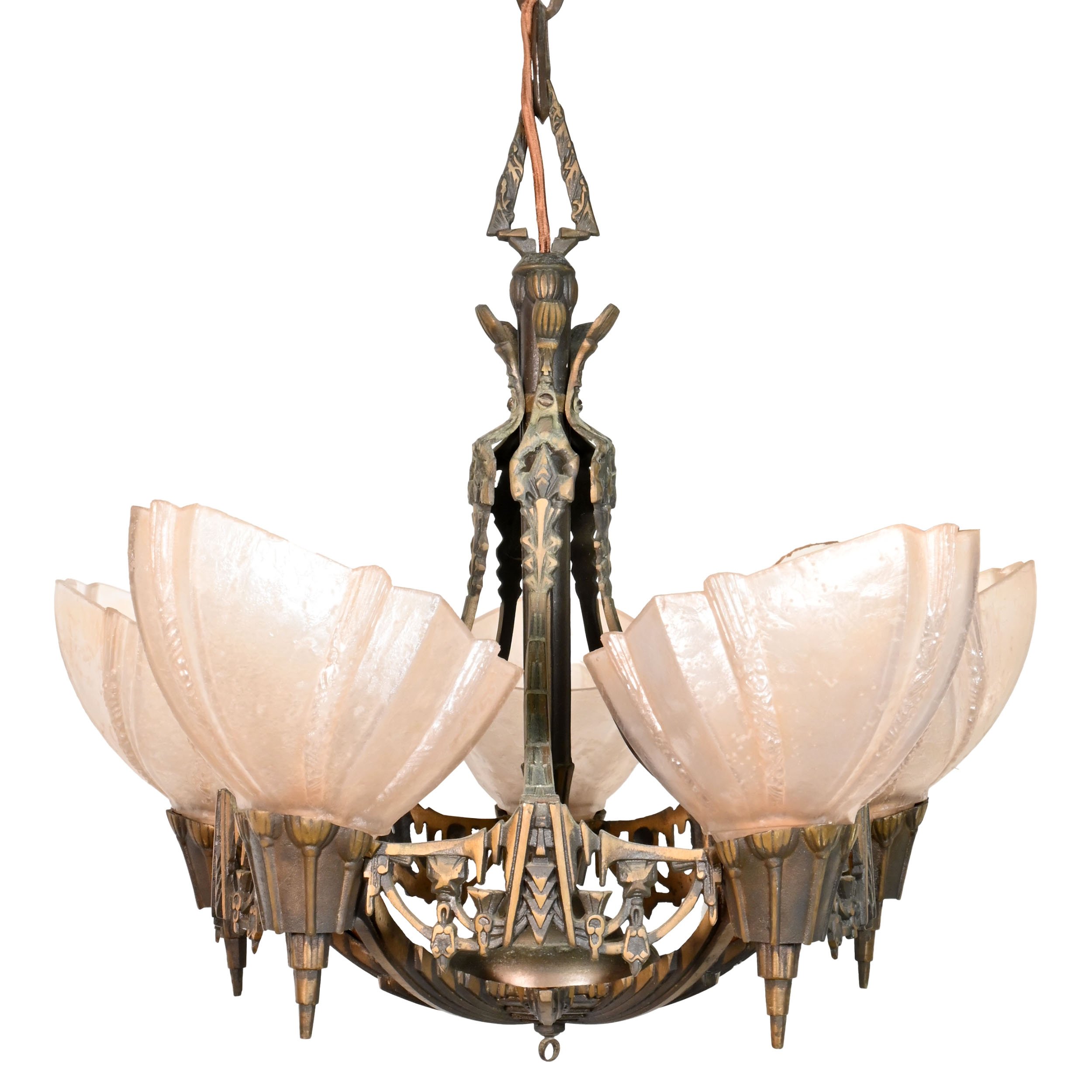 midwest manufacturing bronze art deco five slip shade chandelier