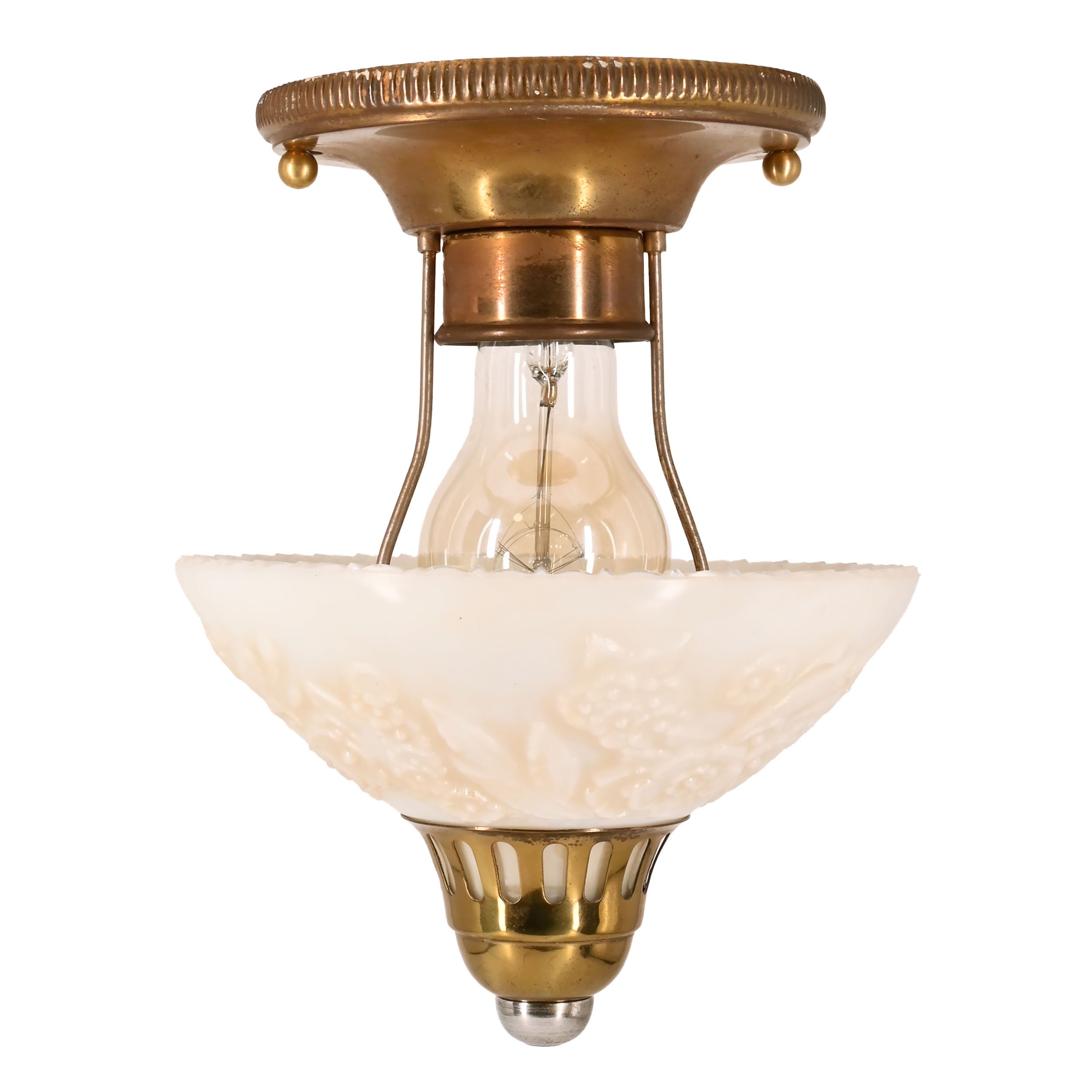 brass flush mount with floral shade