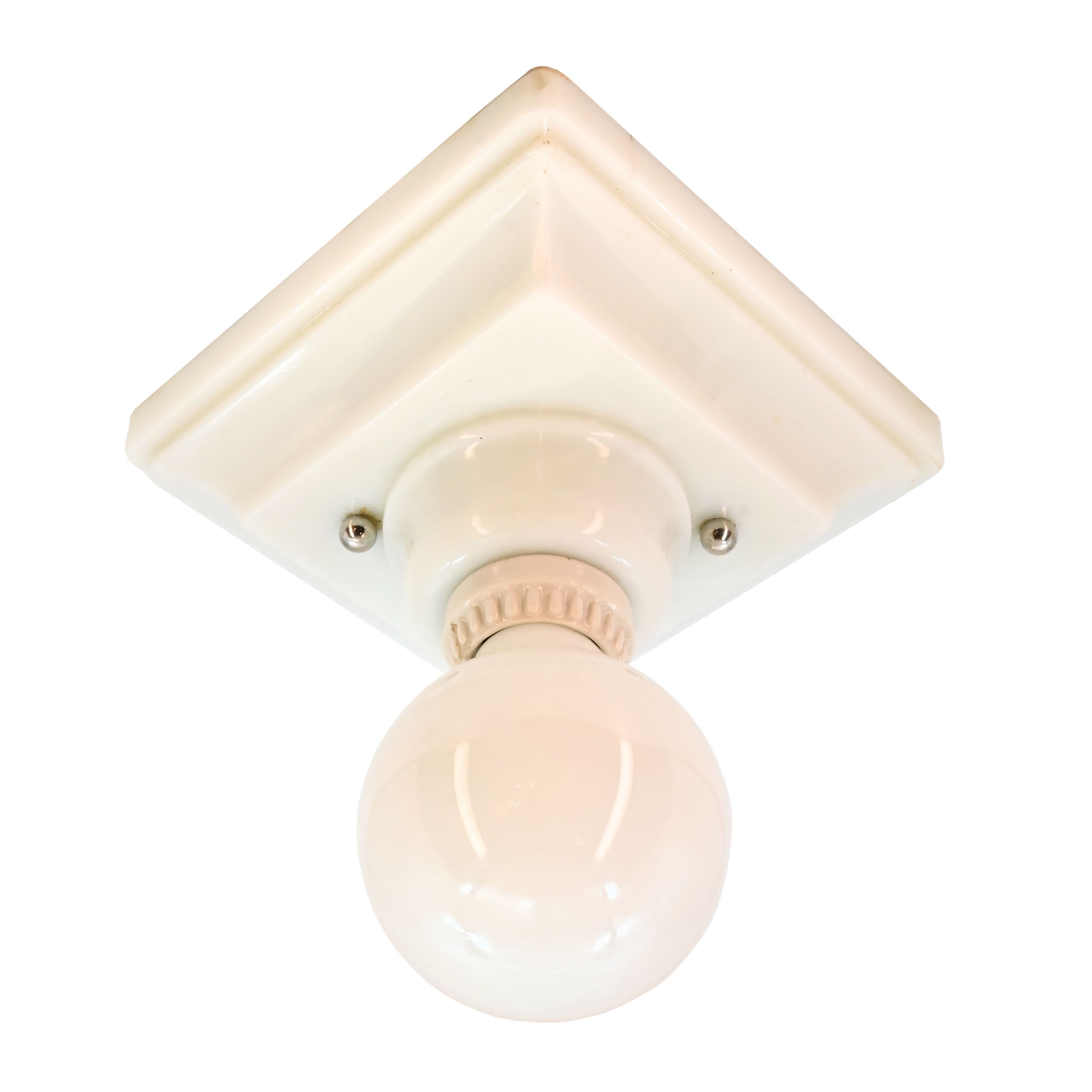 square milkglass bare bulb flushmount