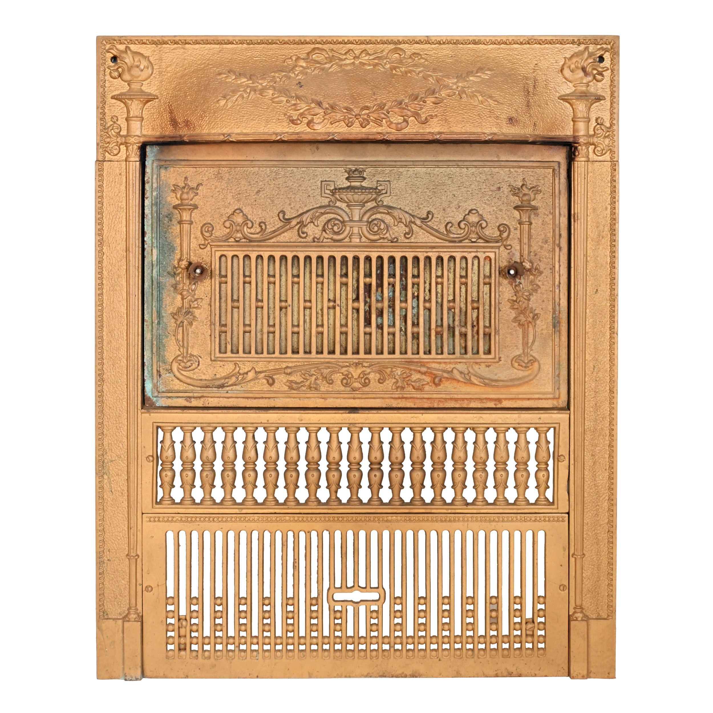 gold finish cast iron fireplace insert with summer cover 