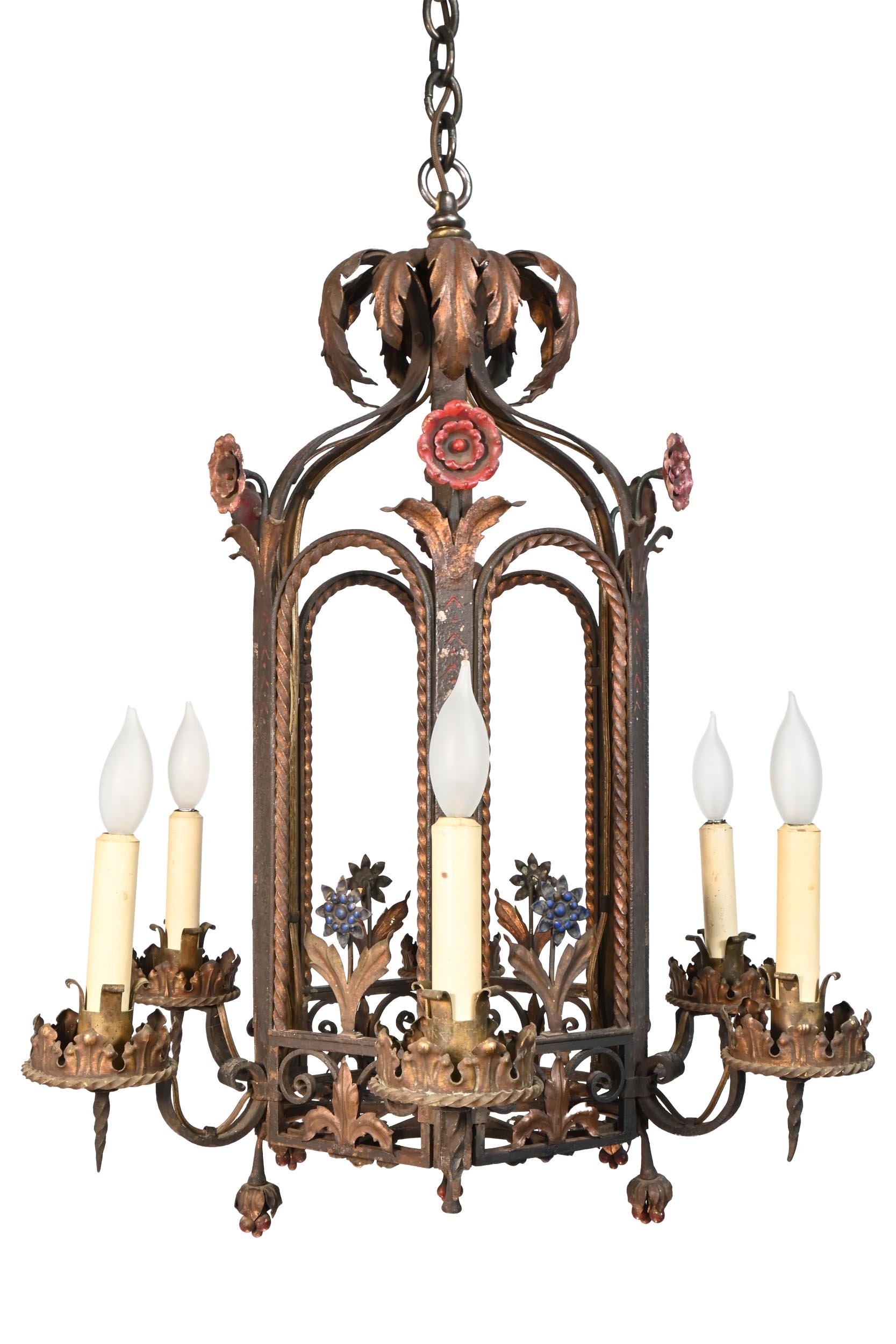 hand worked iron 6 candle chandelier