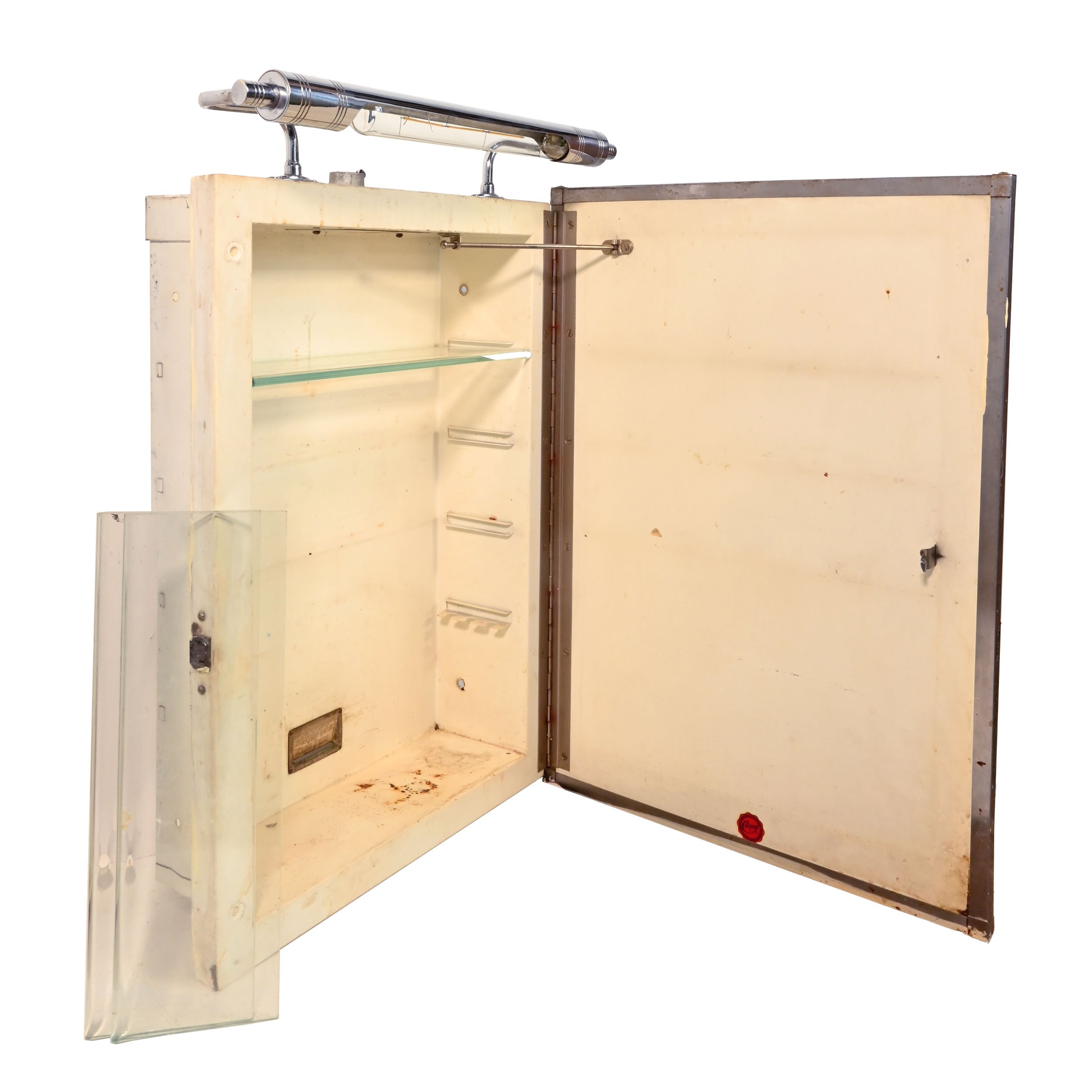 chrome recessed medicine with overhead light and side switch