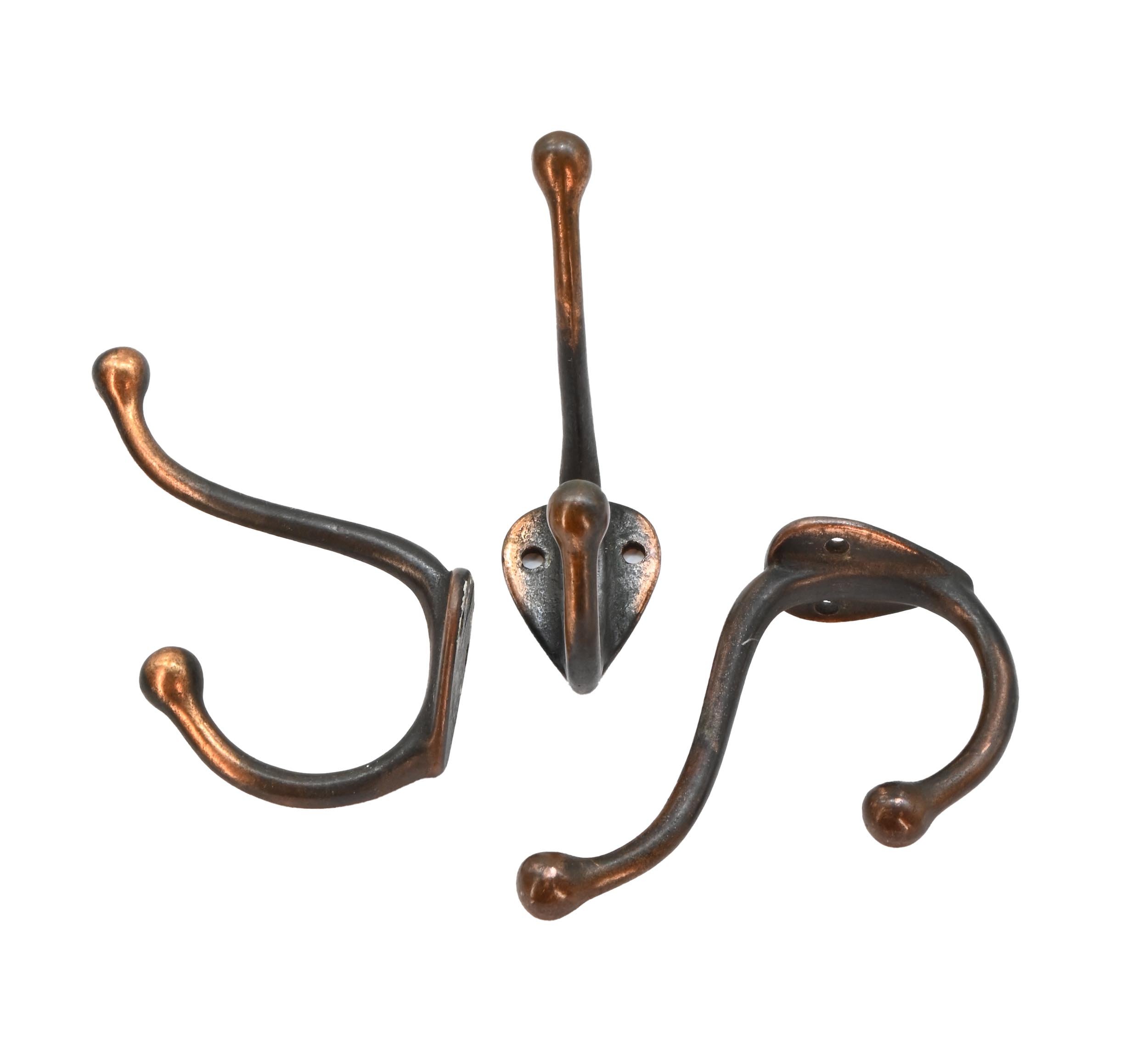 copper gilt set of 3 hooks with heart back
