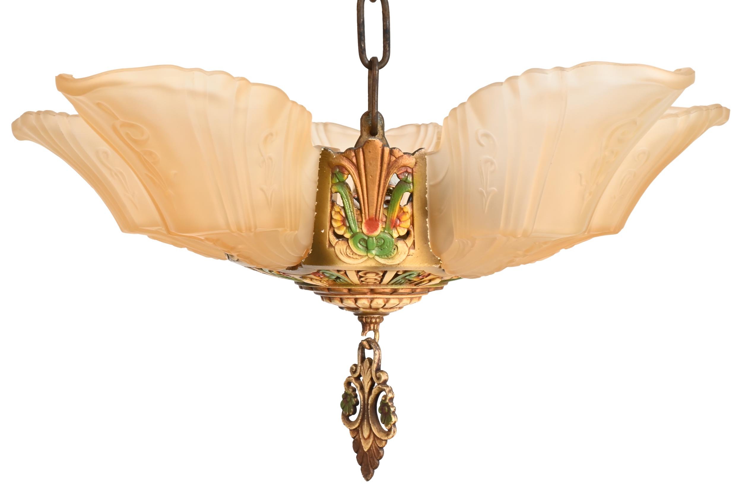 deco polychrome slipper chandelier with five shades