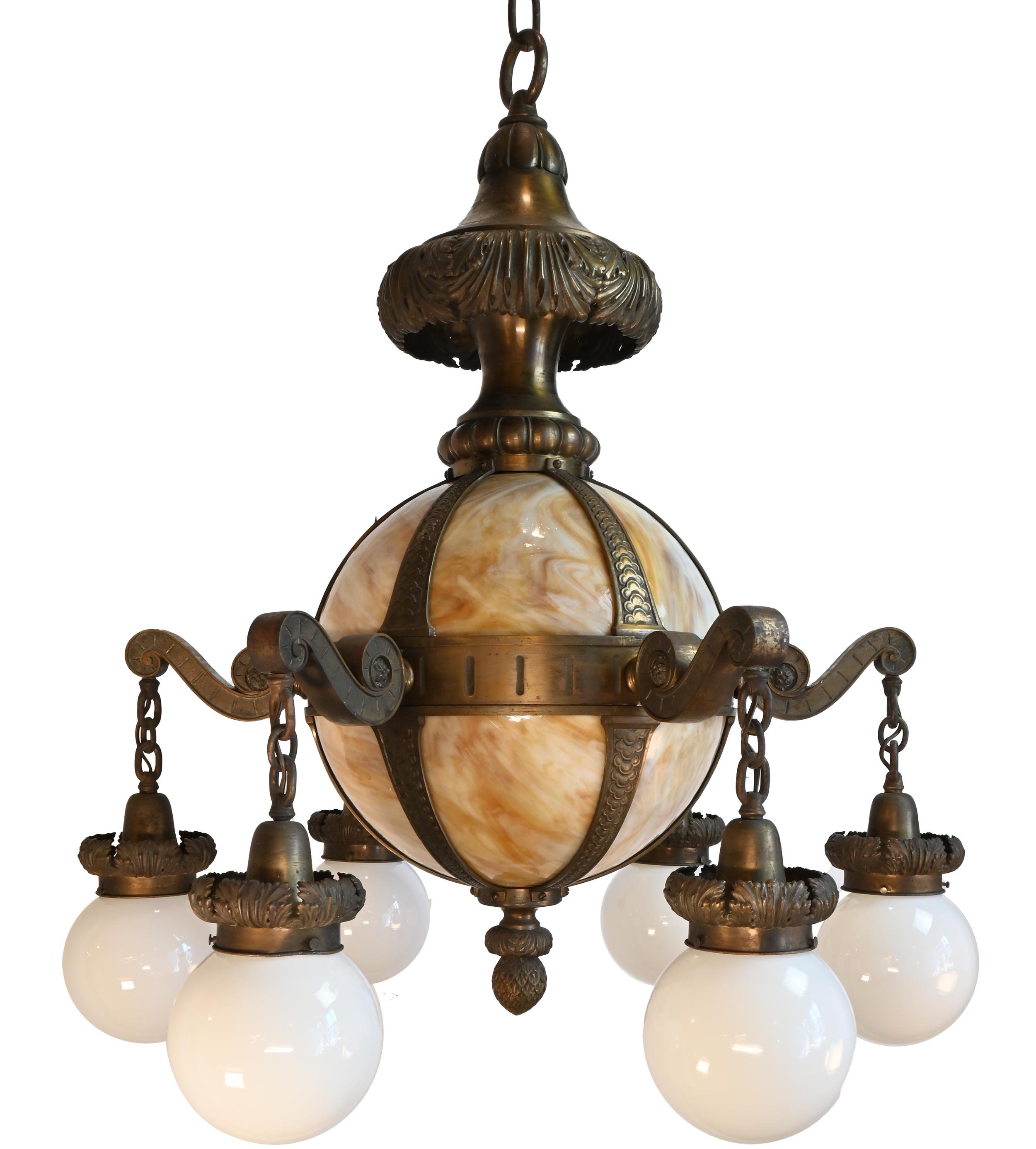 bronze &amp; slag theater lobby fixture with 6 globes