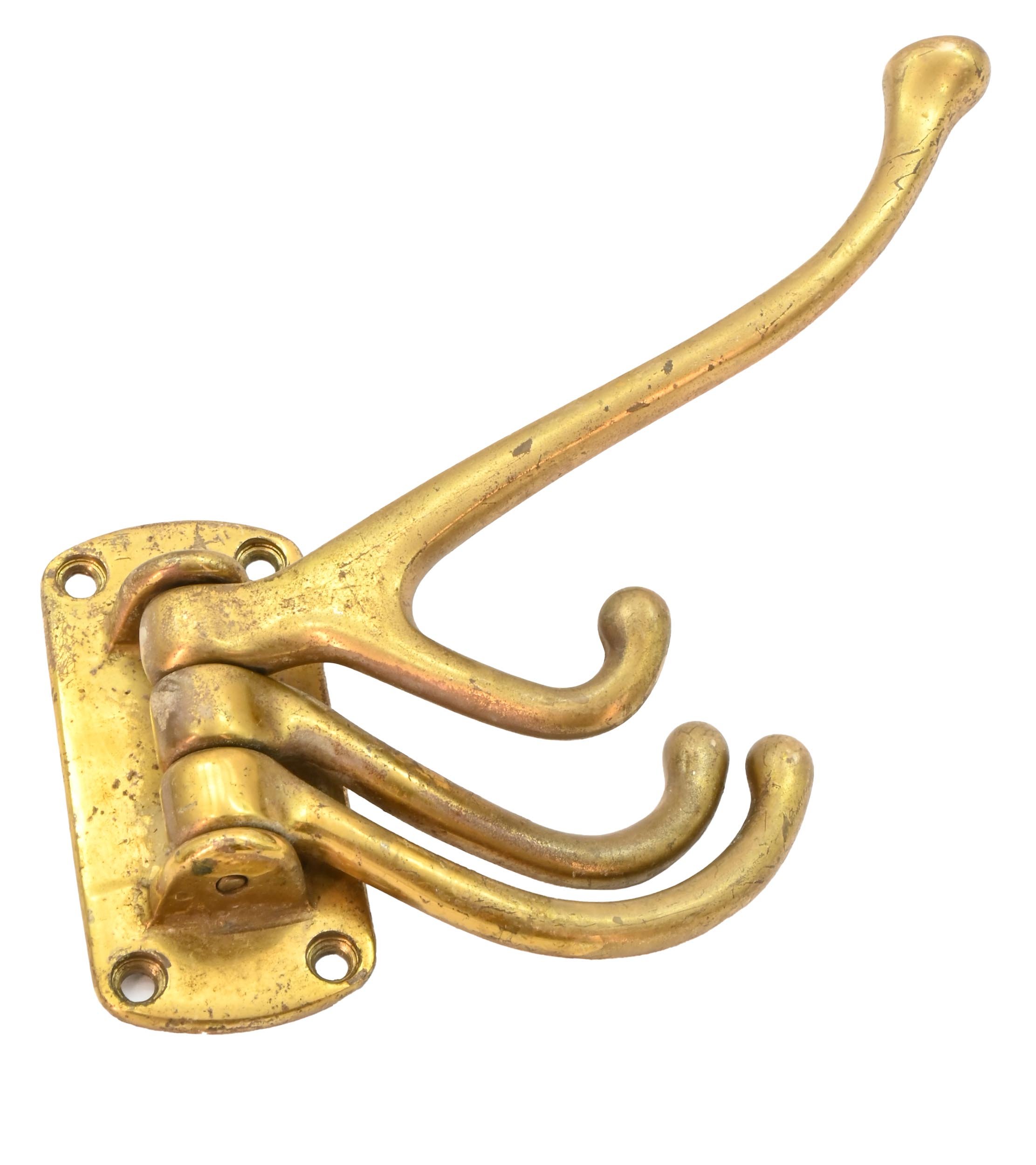 cast brass three swinging arm coat hooks