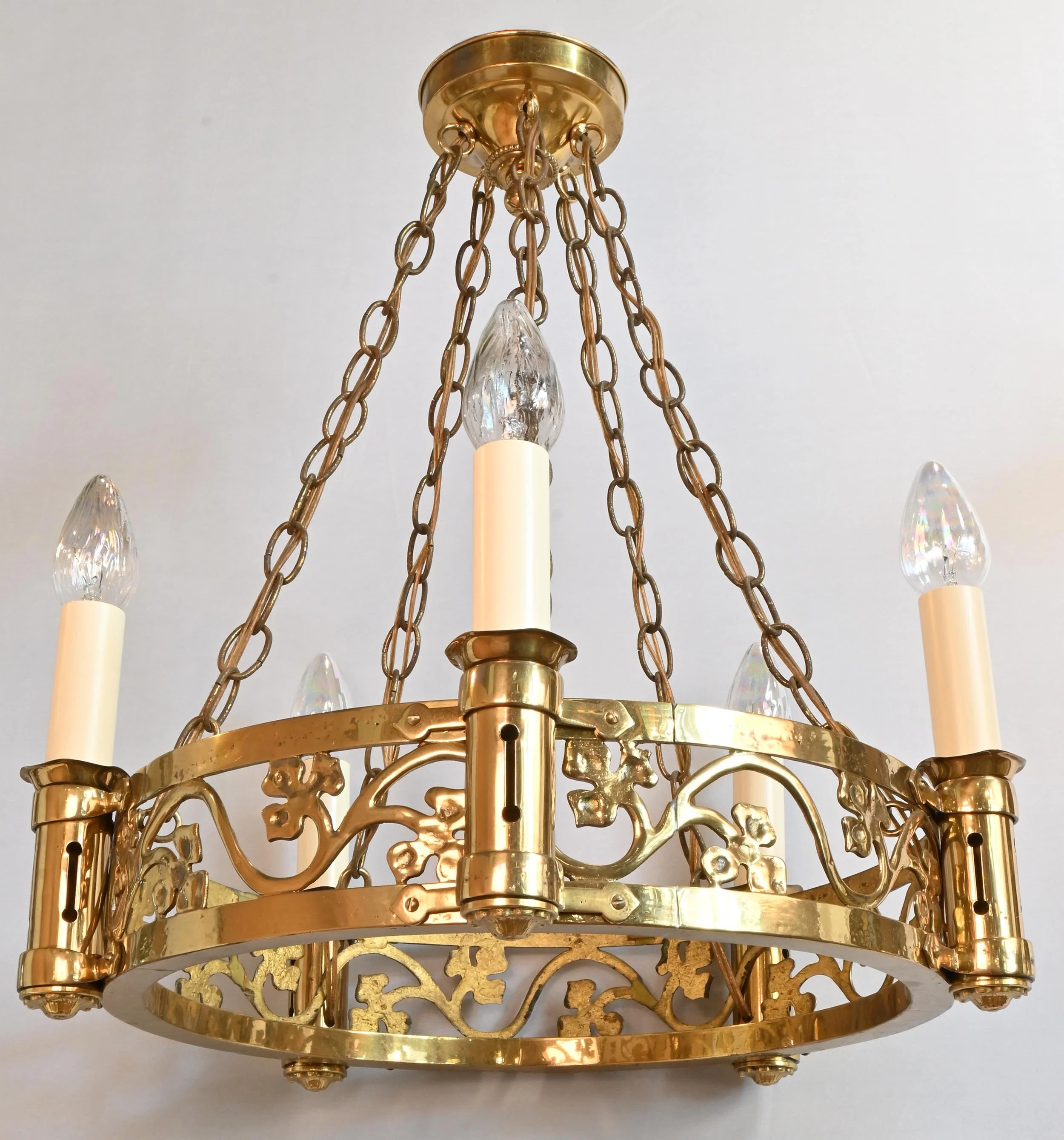 open looping vine five candle chandelier of cast brass — ARCHITECTURAL