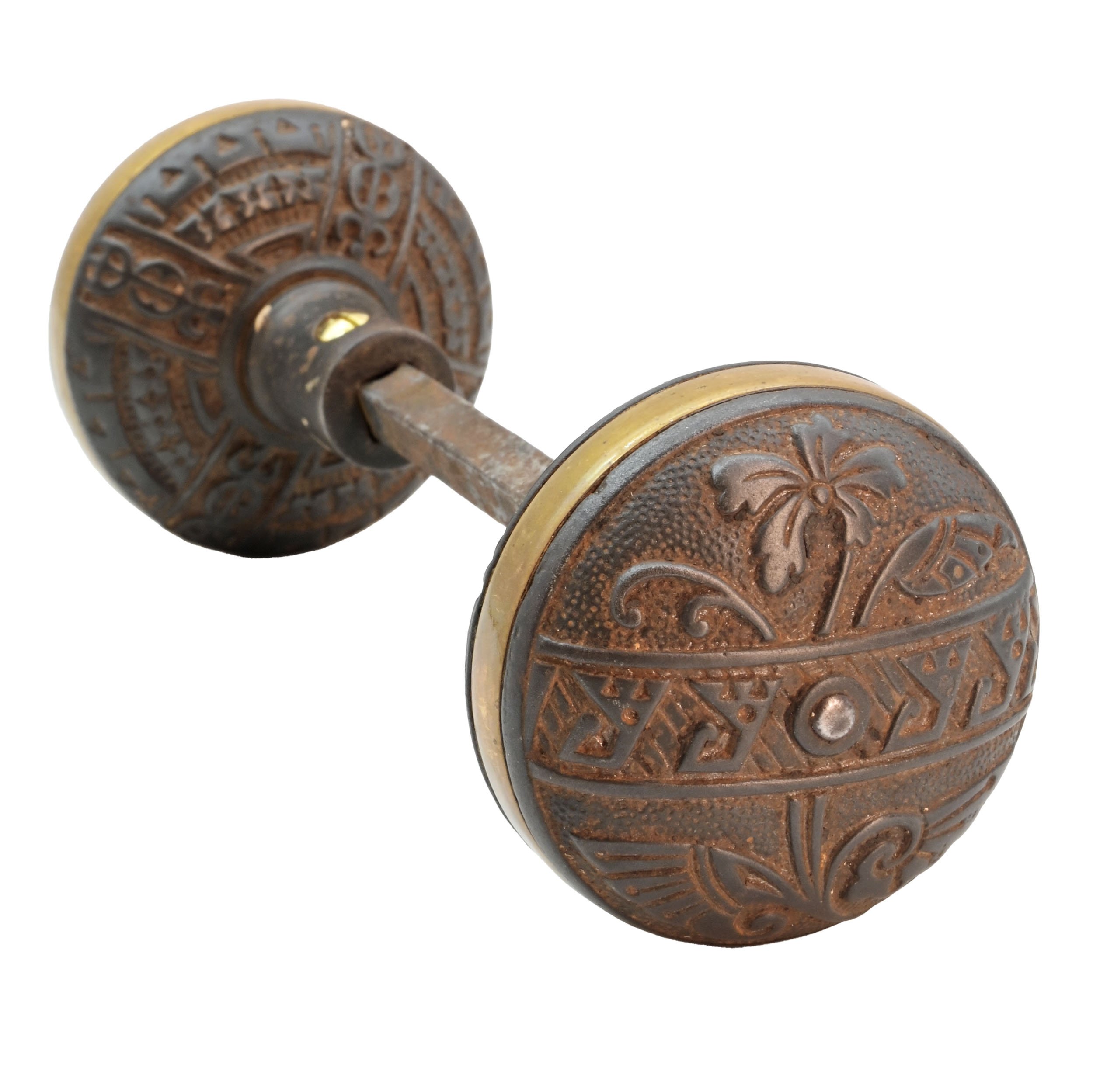 24322 corbin cast iron and brass diagonal pattern knob set 2.jpg