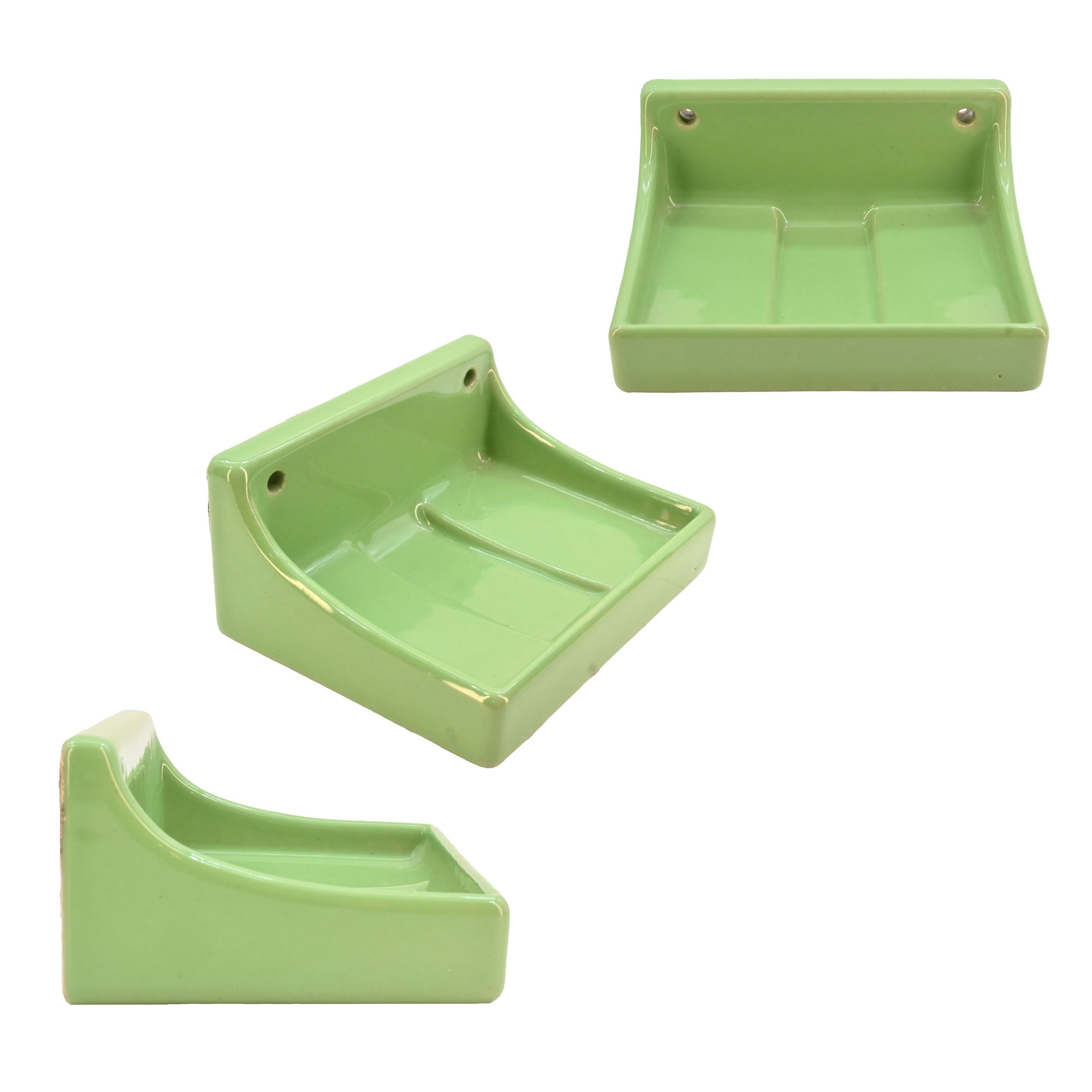 set of three green porcelain bathroom accessories — ARCHITECTURAL ANTIQUES