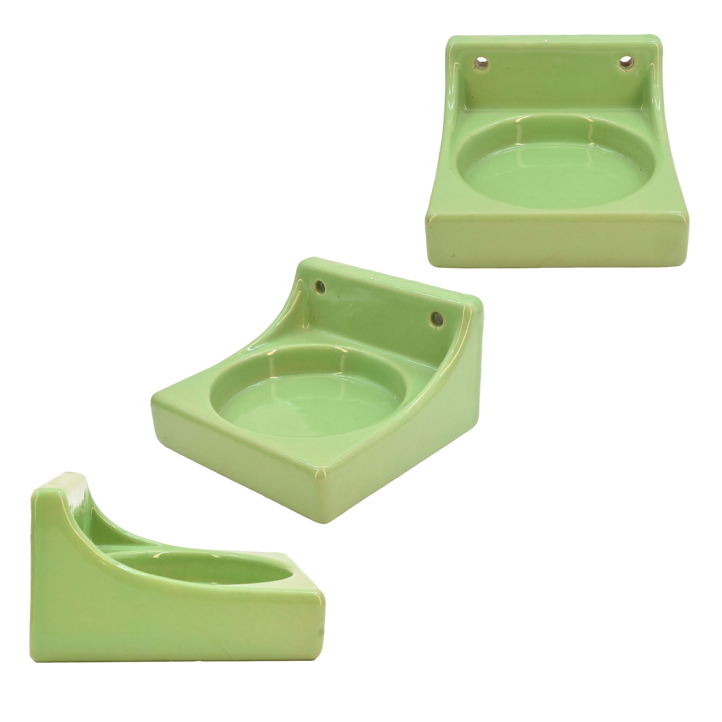 set of three green porcelain bathroom accessories — ARCHITECTURAL ANTIQUES
