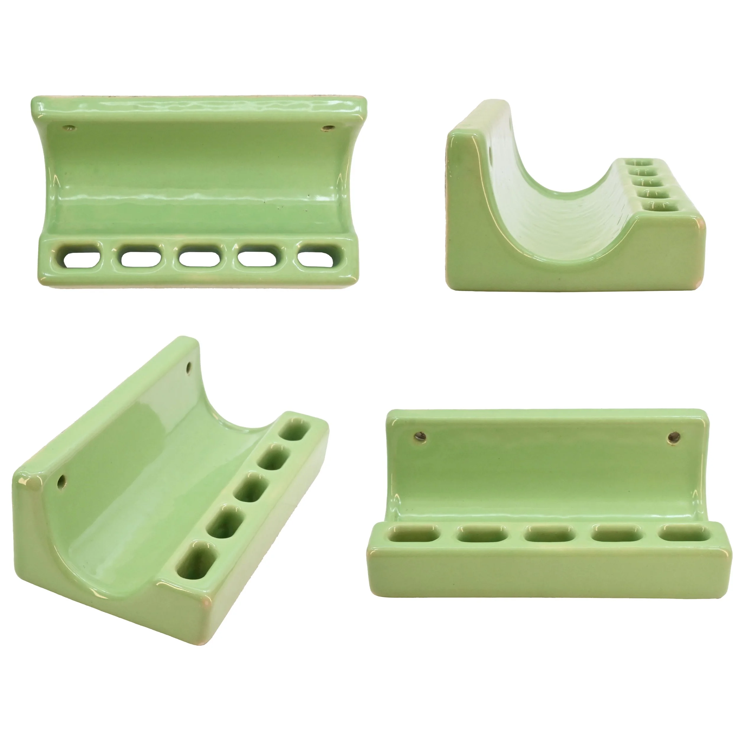 set of three green porcelain bathroom accessories — ARCHITECTURAL ANTIQUES
