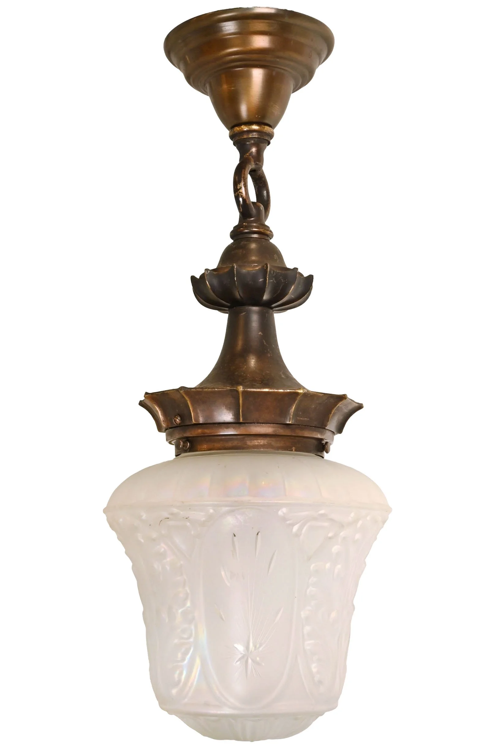 25474 brass neoclassical semi flush pendant with etched and frosted iridescent shade 1.jpg