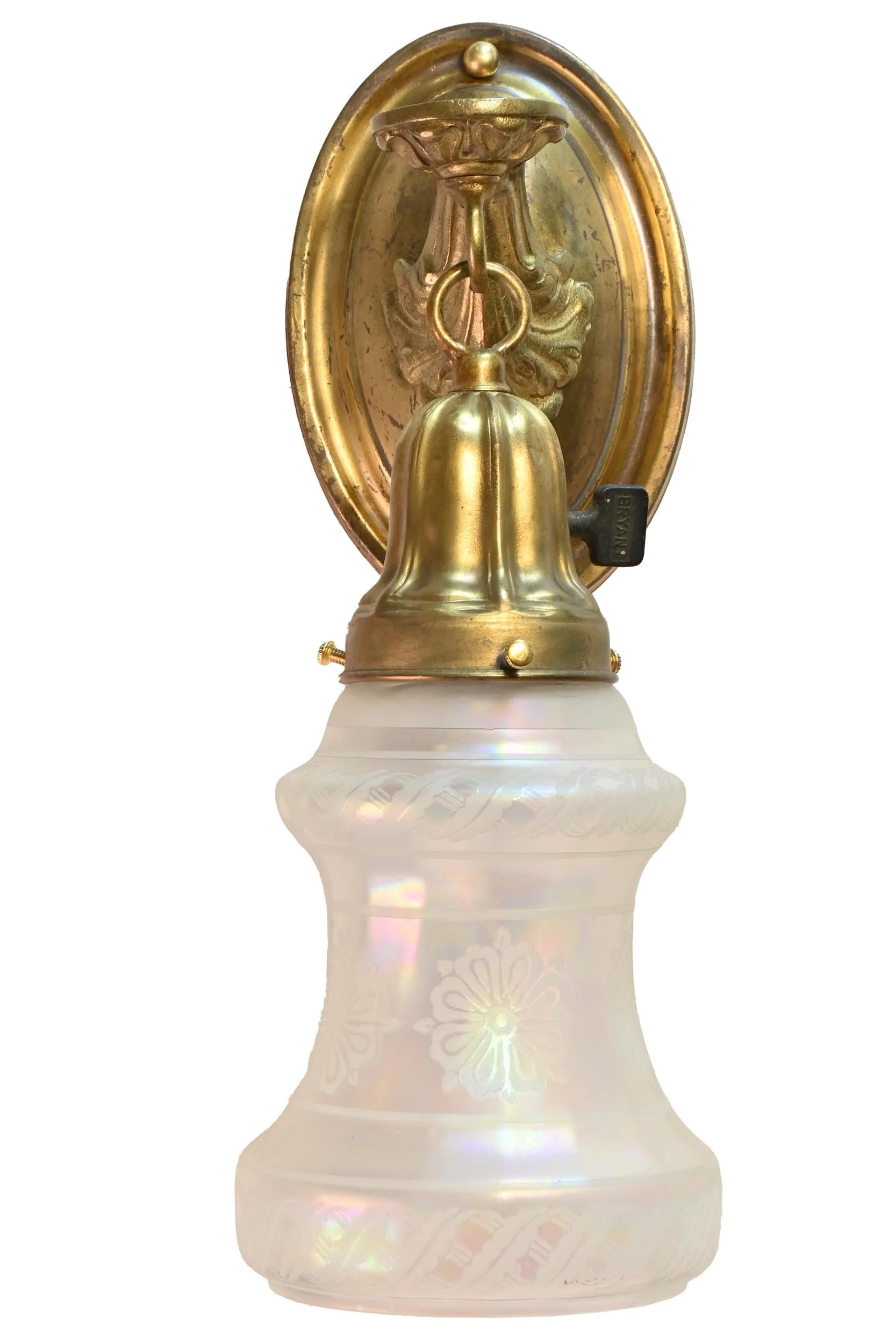 iridized etched shaed on brass single arm sconce pair 1.jpg
