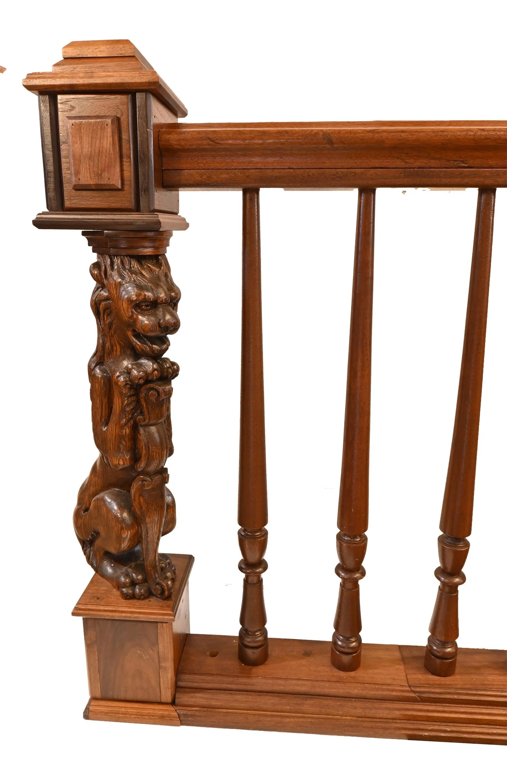 Walnut Hand Railing 13 foot walnut rail with hand carved oak lion & hand carved griffin ...