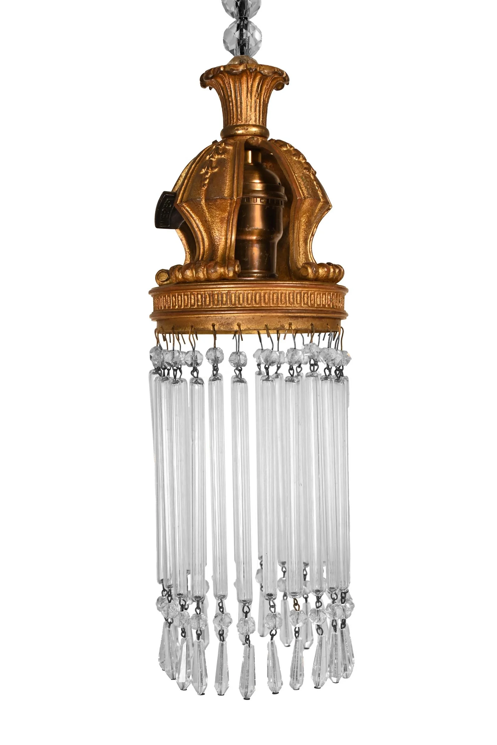 beaded pencil crystal prism 4 light brass chandelier — ARCHITECTURAL