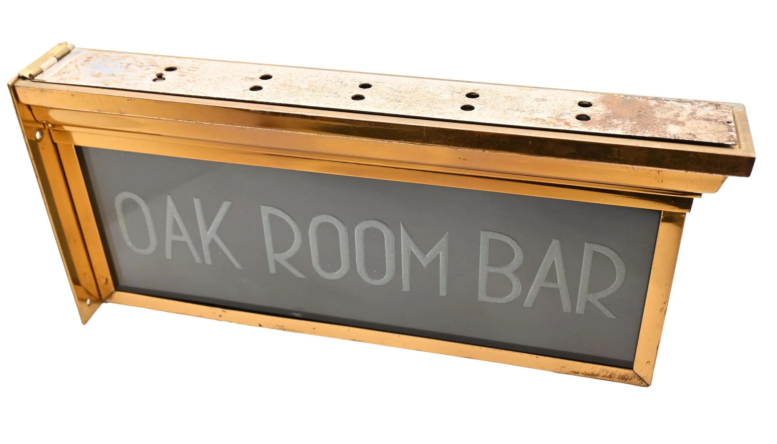 brass & glass oak room bar two sided lit glass panel sign