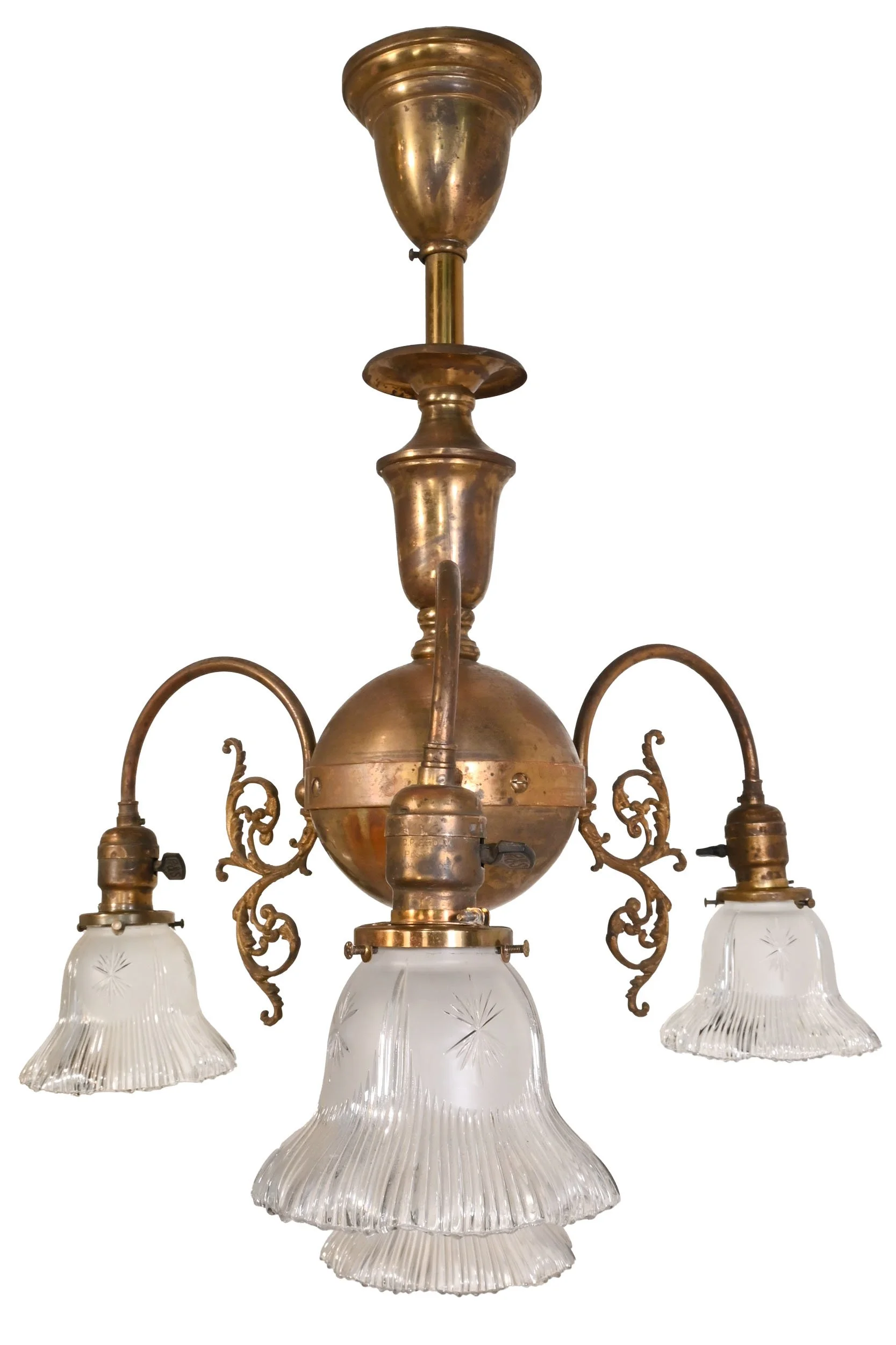 26208 FW wakefield early electric 4 shade brass chandelier 4.jpg