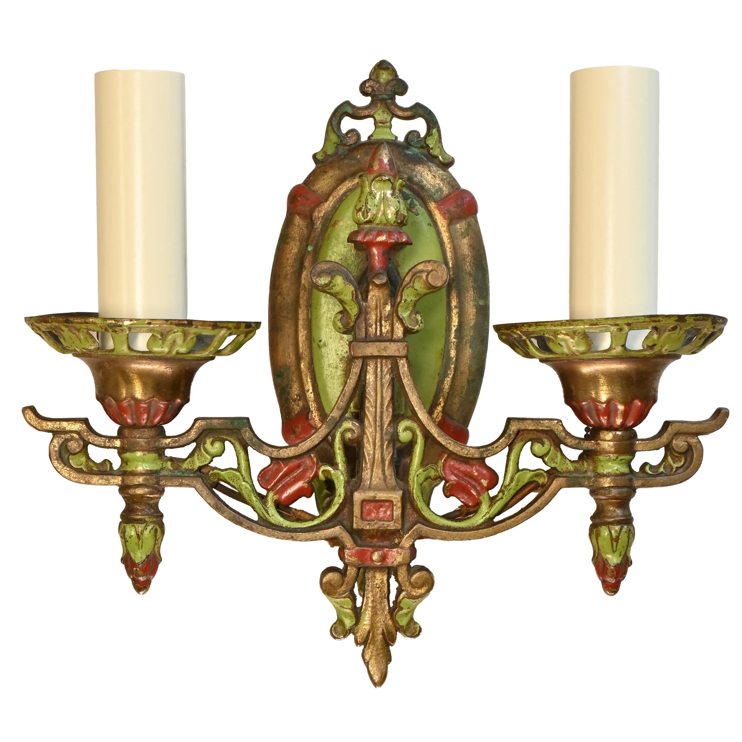 25698 cast brass polychrome 2 candle sconce 1.jpg