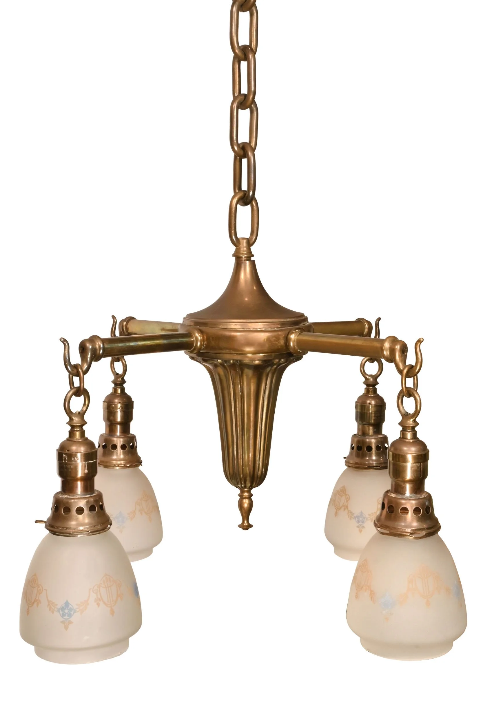 25588 brass sheffield style four arm chandelier with stenciled shades 1.jpg