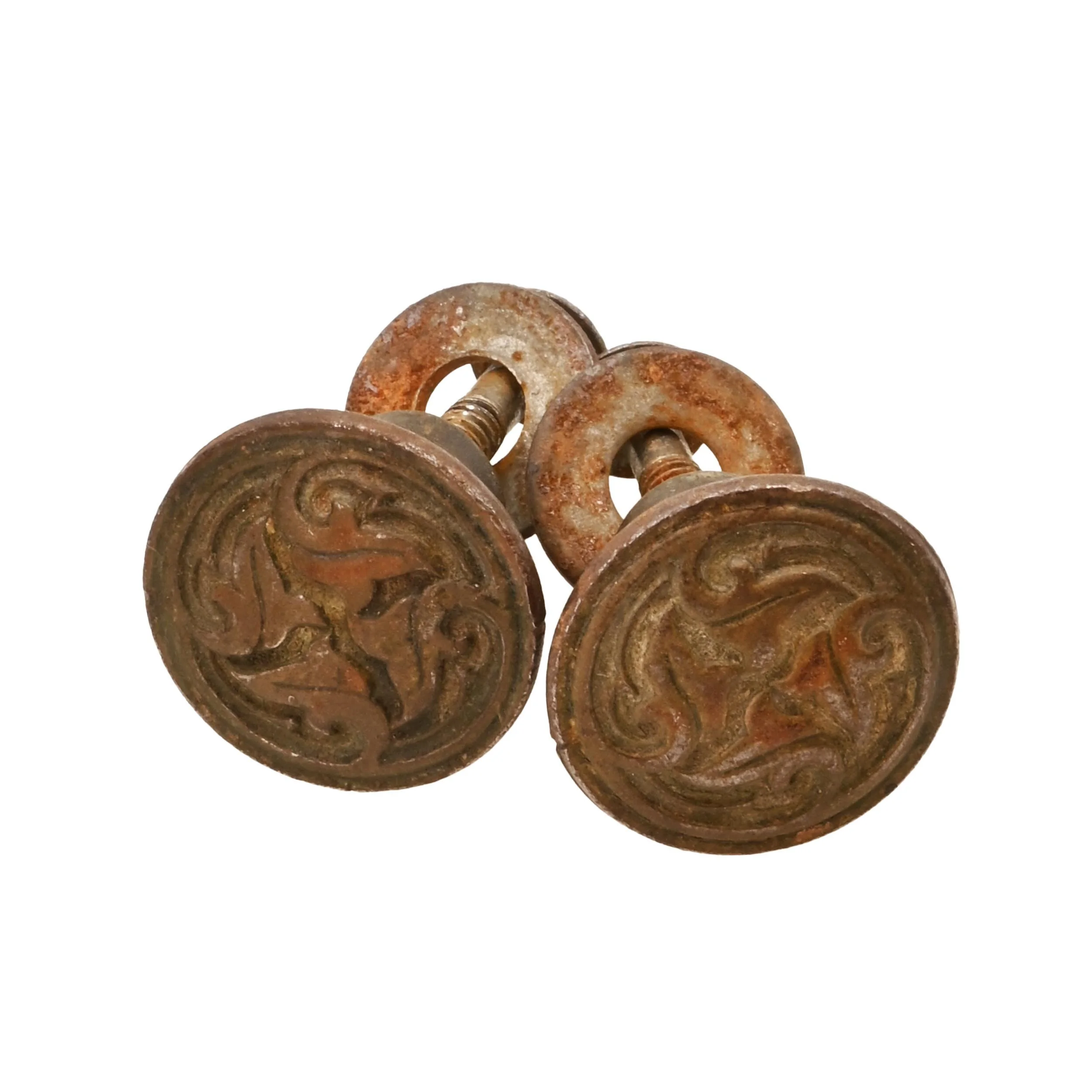 25566 pair of tiny cast iron acanthus cabinet knobs 1.jpg