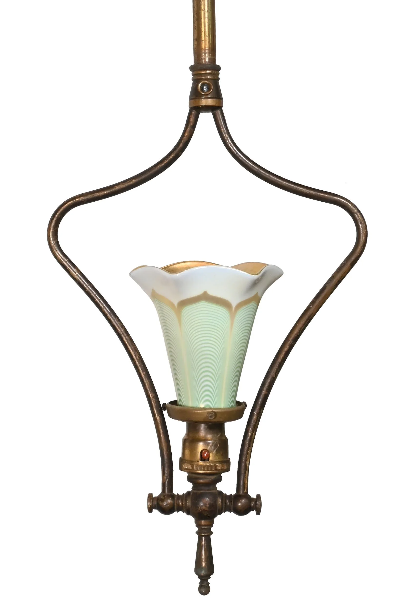 26172 brass hoop pendant with green dragged loop art glass shade 1.jpg