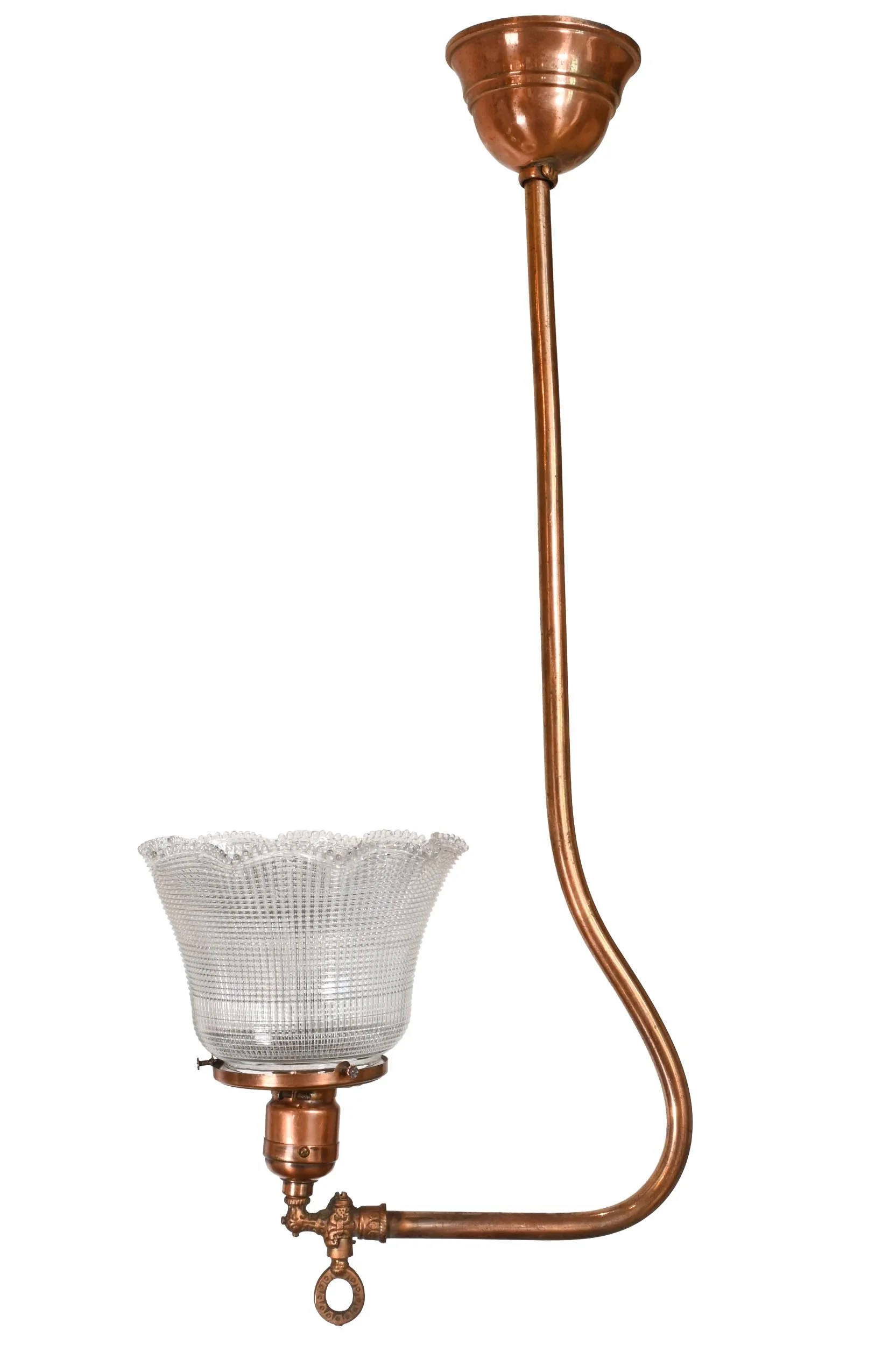 26164 copper wash converted gas pendant with holophane shade 1.jpg