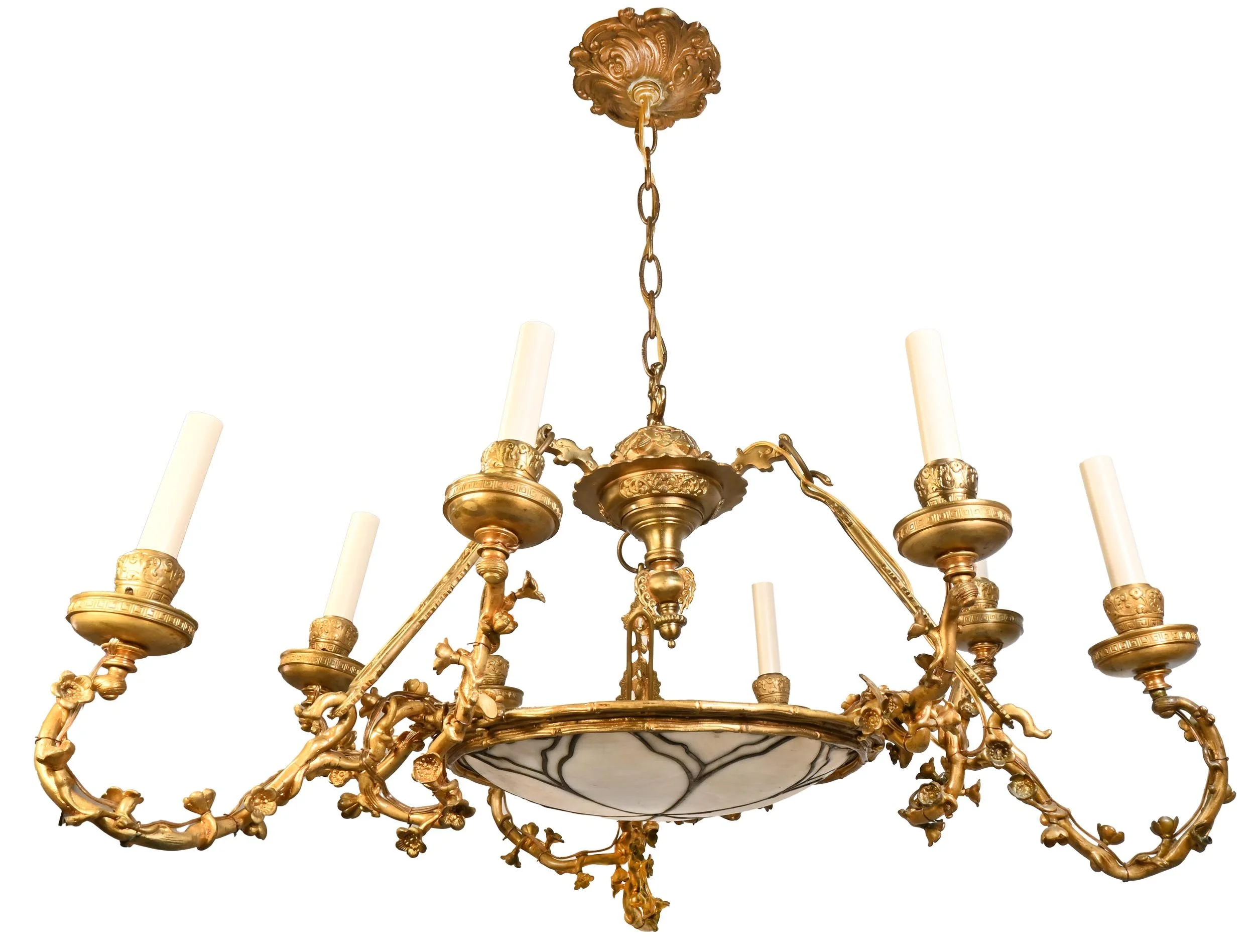 26089 brass 10 light cluster chandelier with lead bowl 1.jpg