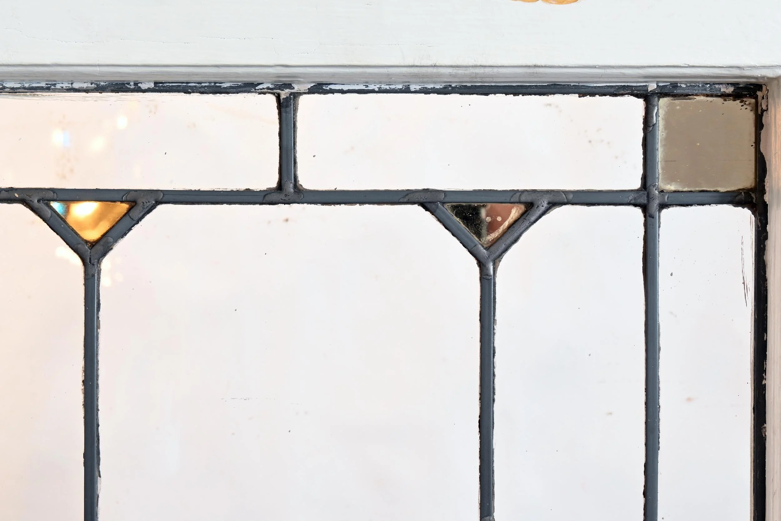 small rectangle arts & crafts style leaded glass windows with gold