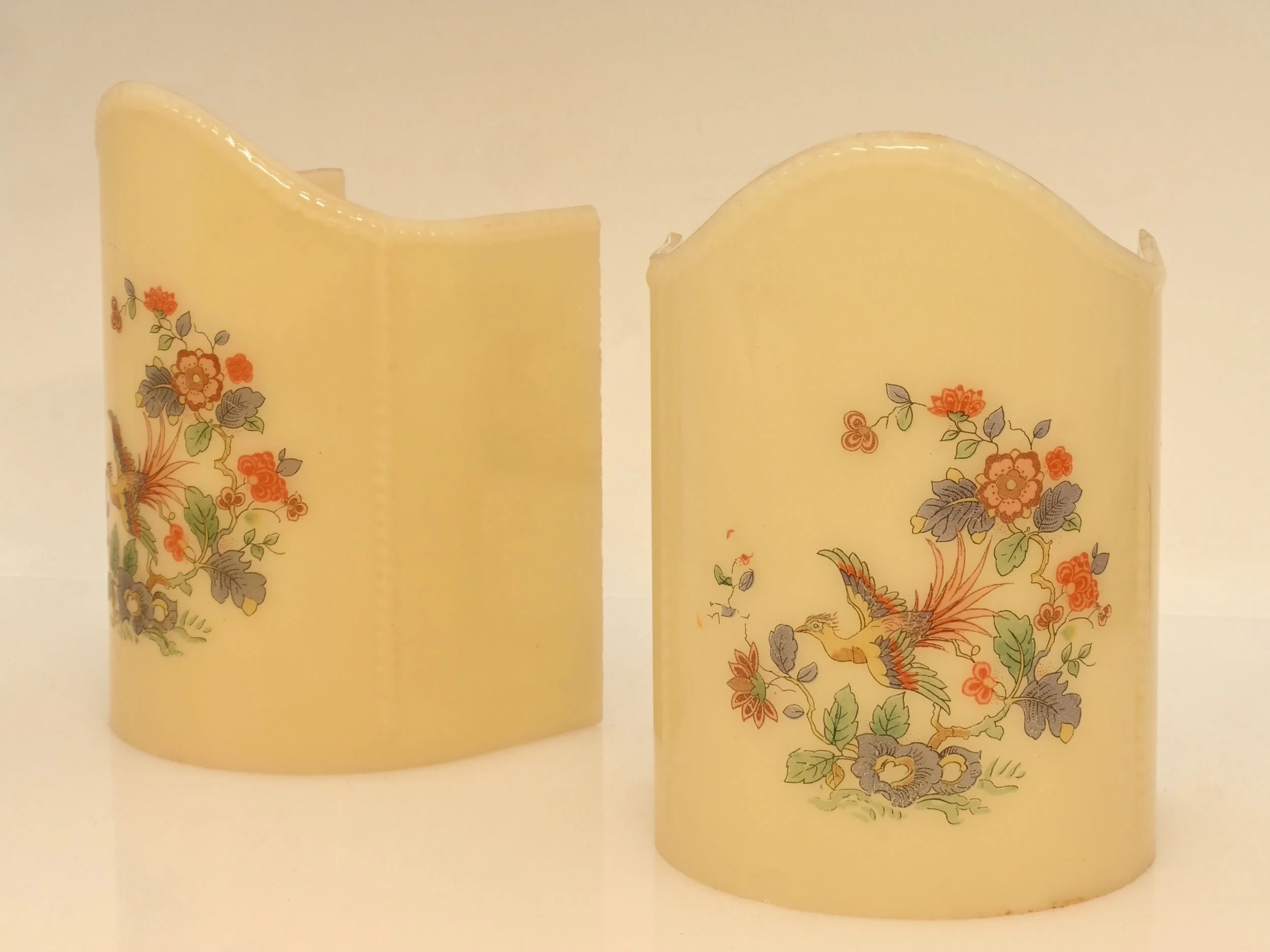 26192 pair of cast custard glass shades with hand painted quetzal 1.jpg