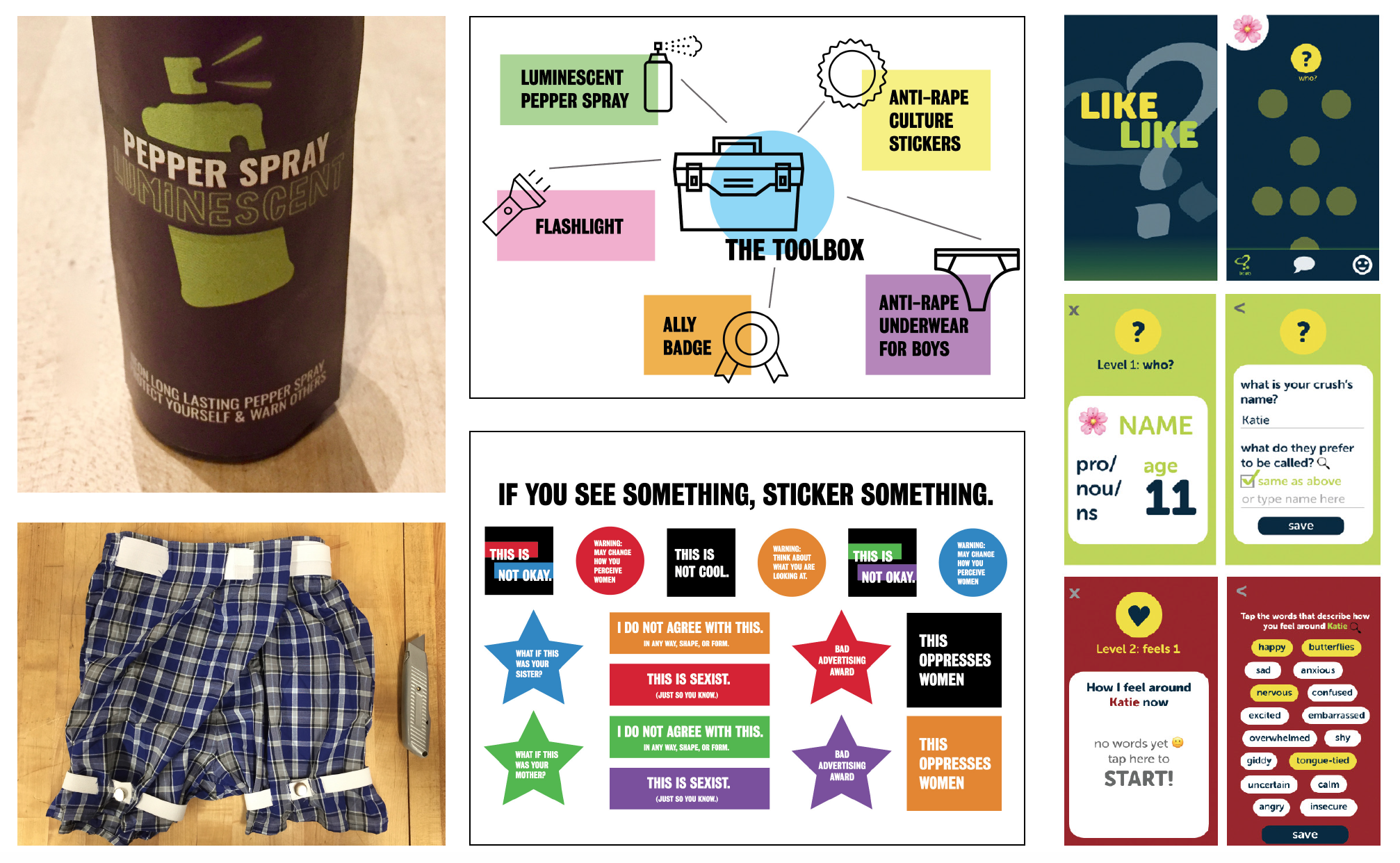 Rapid prototypes included a physical “toolkit,” guerrilla marketing stickers, and an app.
