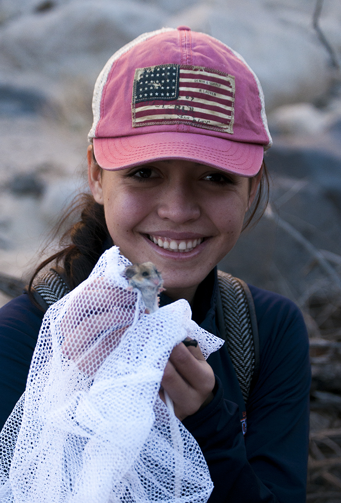 Teresa with a canyon mouse friend.