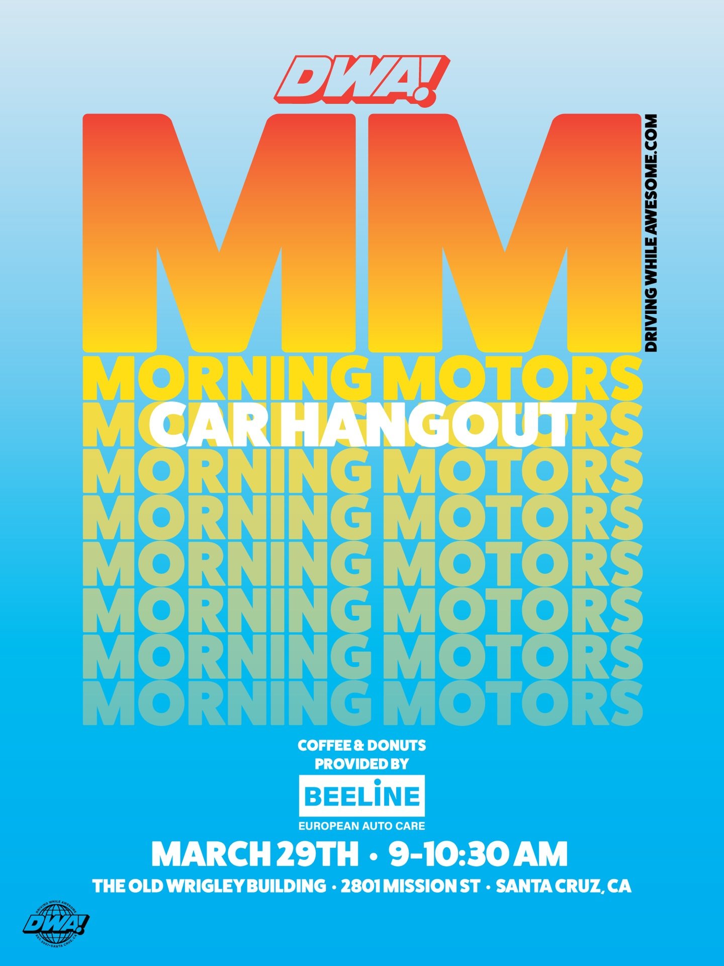 Mark them calendars!🏎️☕️😎

Come hang with us on Sunday, March 29th for DWA! Morning Motors at @theoldwrigleybuilding!

Coffee and donuts provided by our friends at @beelinemotorclub

Remember these rules to keep these events happening!

&bull;Don&r