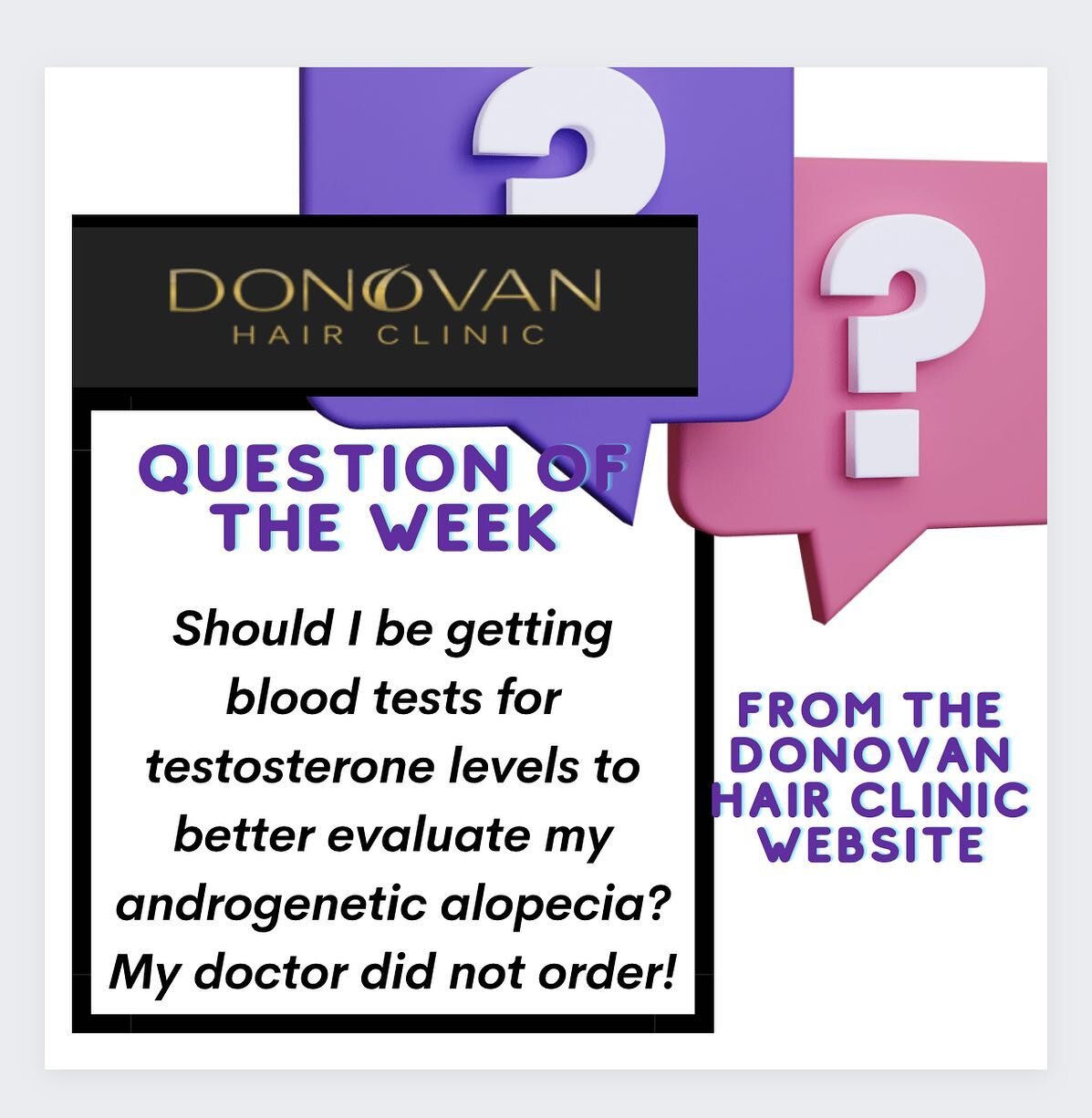 Each week I answer a series of great questions submitted through the Donovan Hair Clinic website. Here is our selection for this week. Full answer on the website under the &ldquo;Education tab.&rdquo;

This week I address an important topic related t
