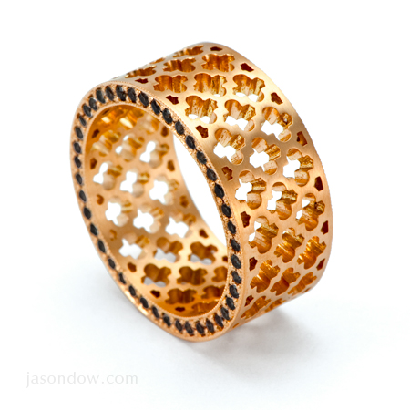 18K Rose Gold Jali Eternity Ring with .80 carats of Black Diamonds