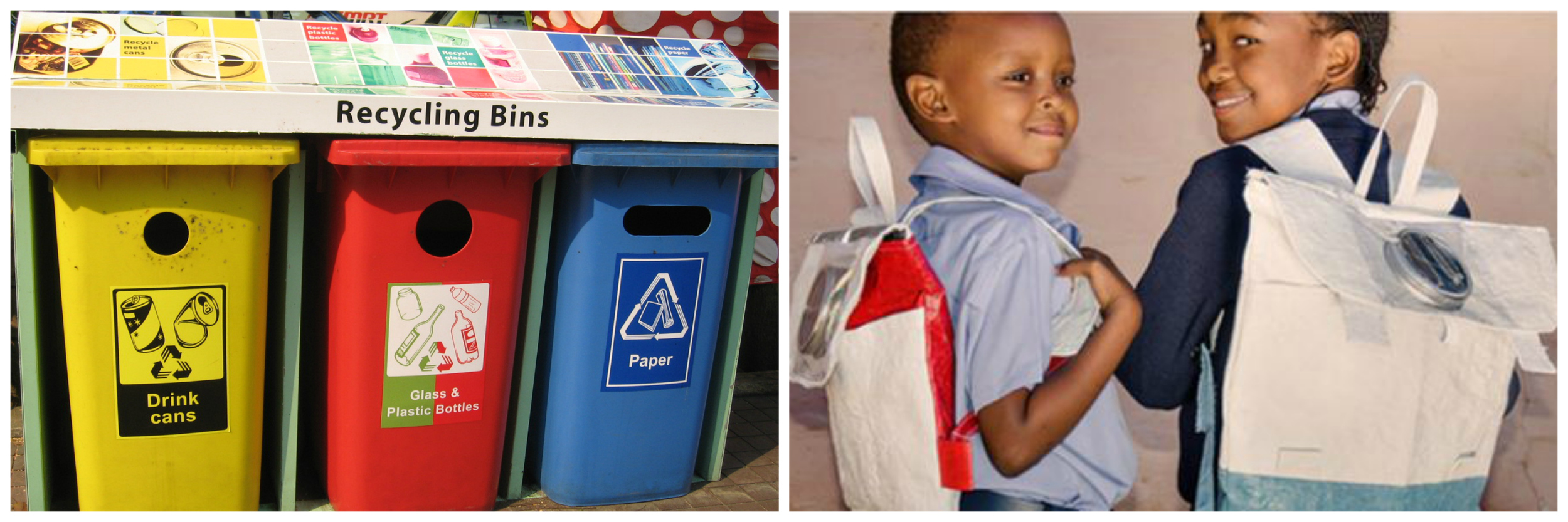 School children proudly wearing their Repurpose School Bags