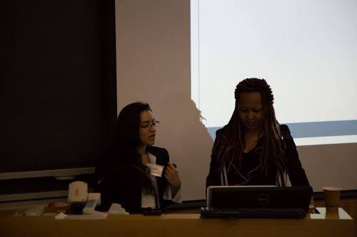 Cofounders Priscilla and Daniela prepare to present at the AMKA 2015 Conference on Education in Africa at Middlebury College.jpg