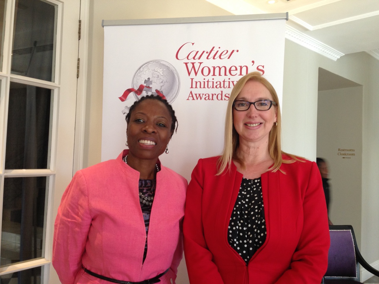Achenyo Idachaba and Melanie Hawken at the Cartier Women's Initiative Awards press conference in Johannesburg.