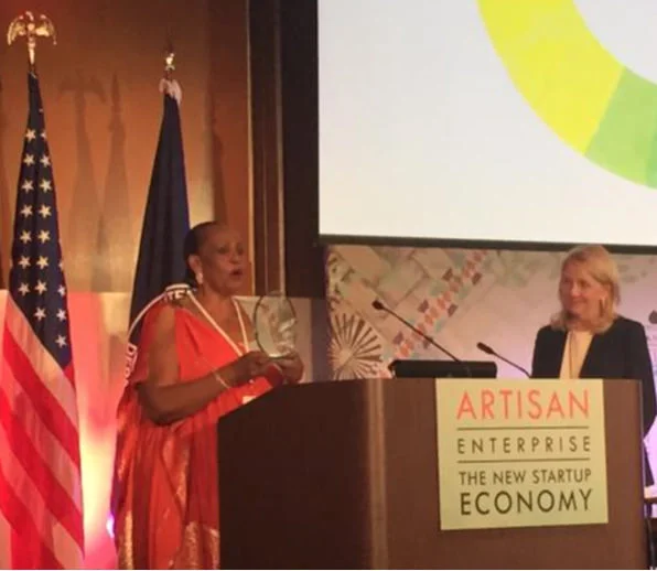 Joy Ndungutse co-founder of Gahaya Links in Rwanda is recognised with Artisan Hero Award 2015 by the Alliance for Artisan Enterprise and The Aspen Institute