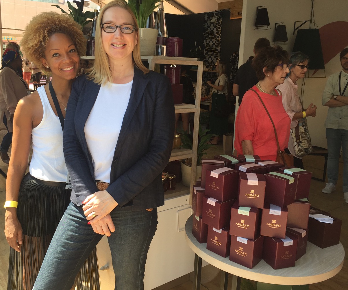 Yswara founder and ceo, Swaady Martin , with Lionesses of Africa founder and ceo, Melanie Hawken, chat about the launch of the group's wonderful new Akrafo luxury tea and time-time accessories brand.