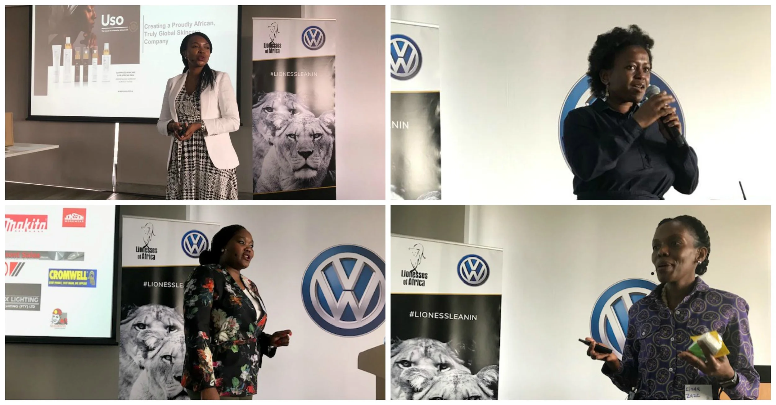Top L-R: Dr Theo Mothoa, founder of African Dermal Science; Thandi Mbonwa, Corporate Sales Specialist at Volkswagen SA. Bottom L-R:Piliswa Schouten, founder of Masakheni Isizwe Mining and Construction; Linda Zuze, founder of Chimango Research